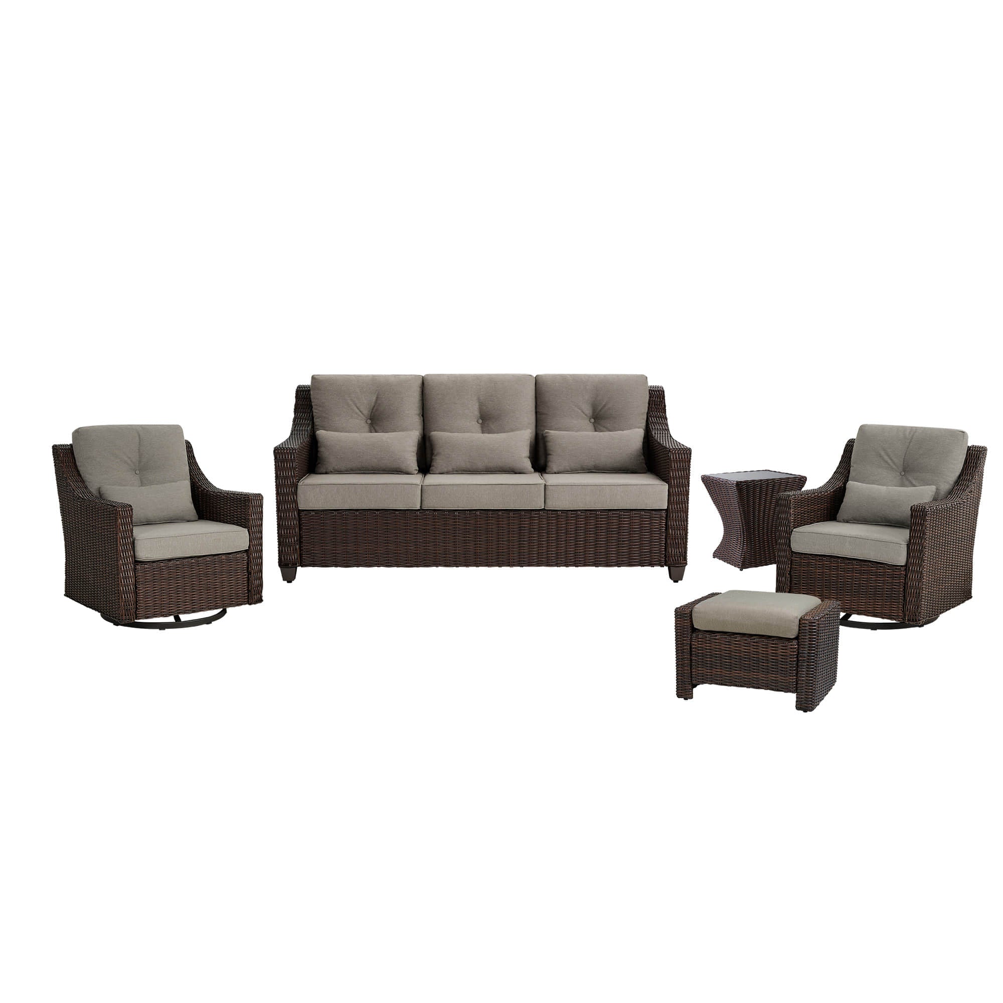 Elara Outdoor Rattan Sofa With Rocking Swivel Armchairs - 5 Seats - Image 53