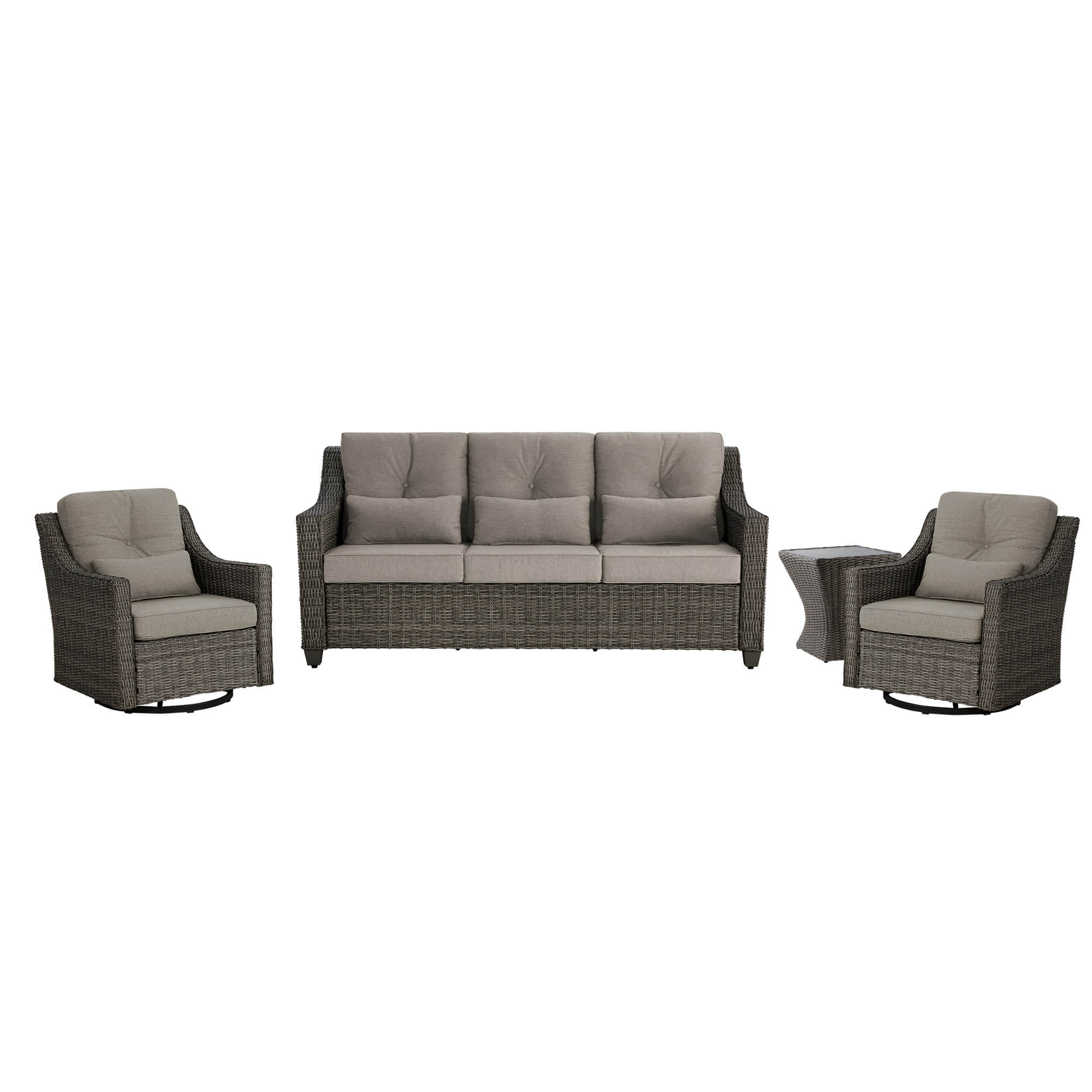 Elara Outdoor Rattan Sofa With Rocking Swivel Armchairs - 5 Seats - Image 59