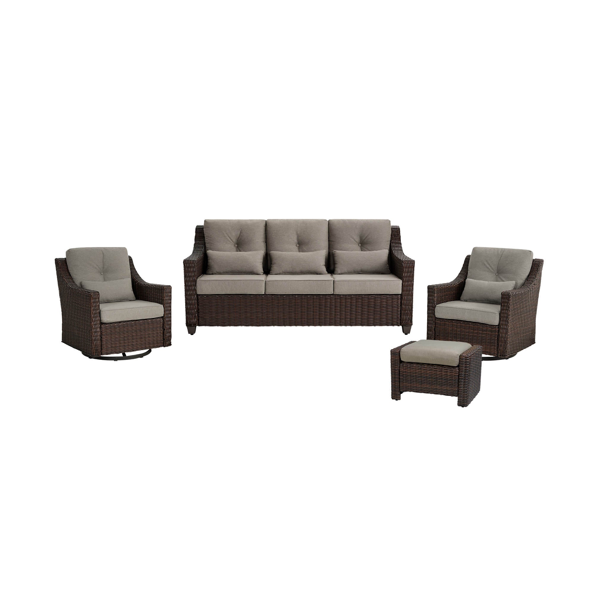 Elara Outdoor Rattan Sofa With Rocking Swivel Armchairs - 5 Seats - Image 66
