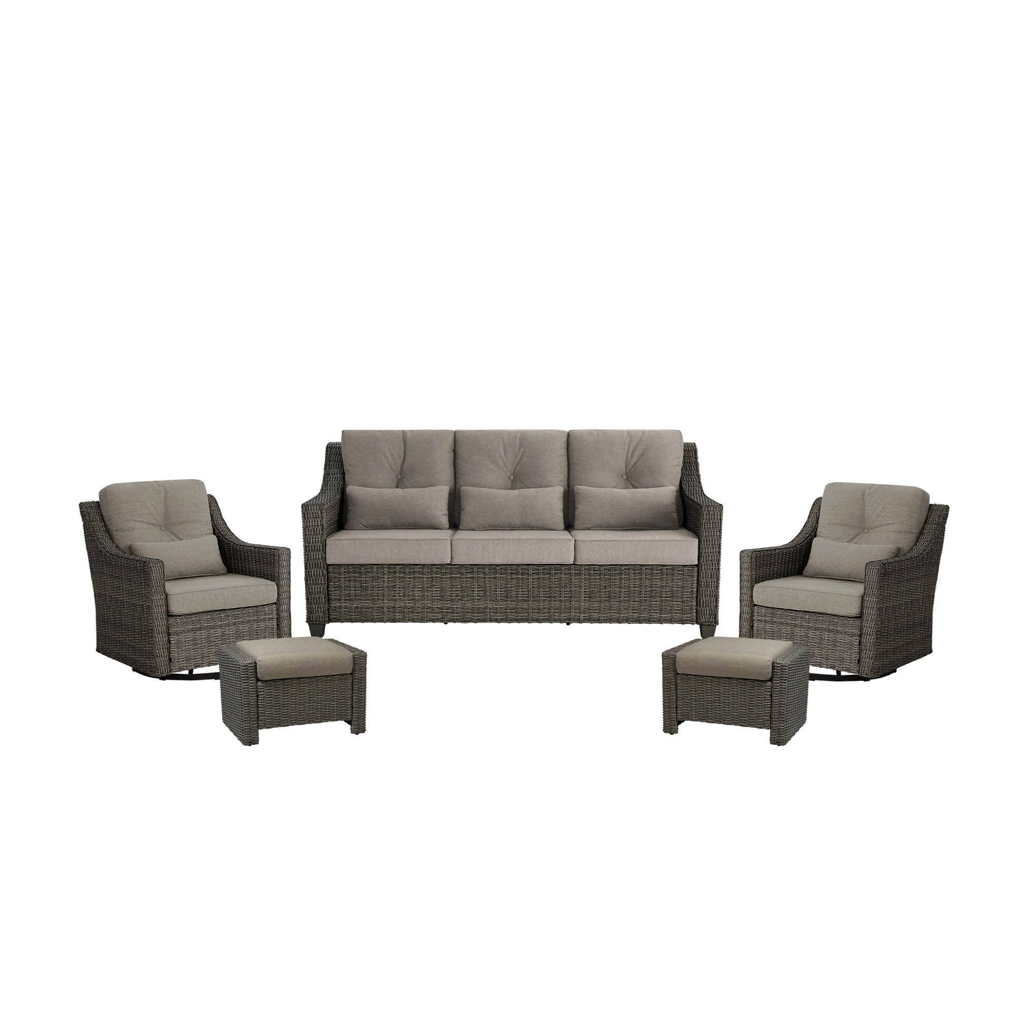 Elara Outdoor Rattan Sofa With Rocking Swivel Armchairs - 5 Seats - Image 67
