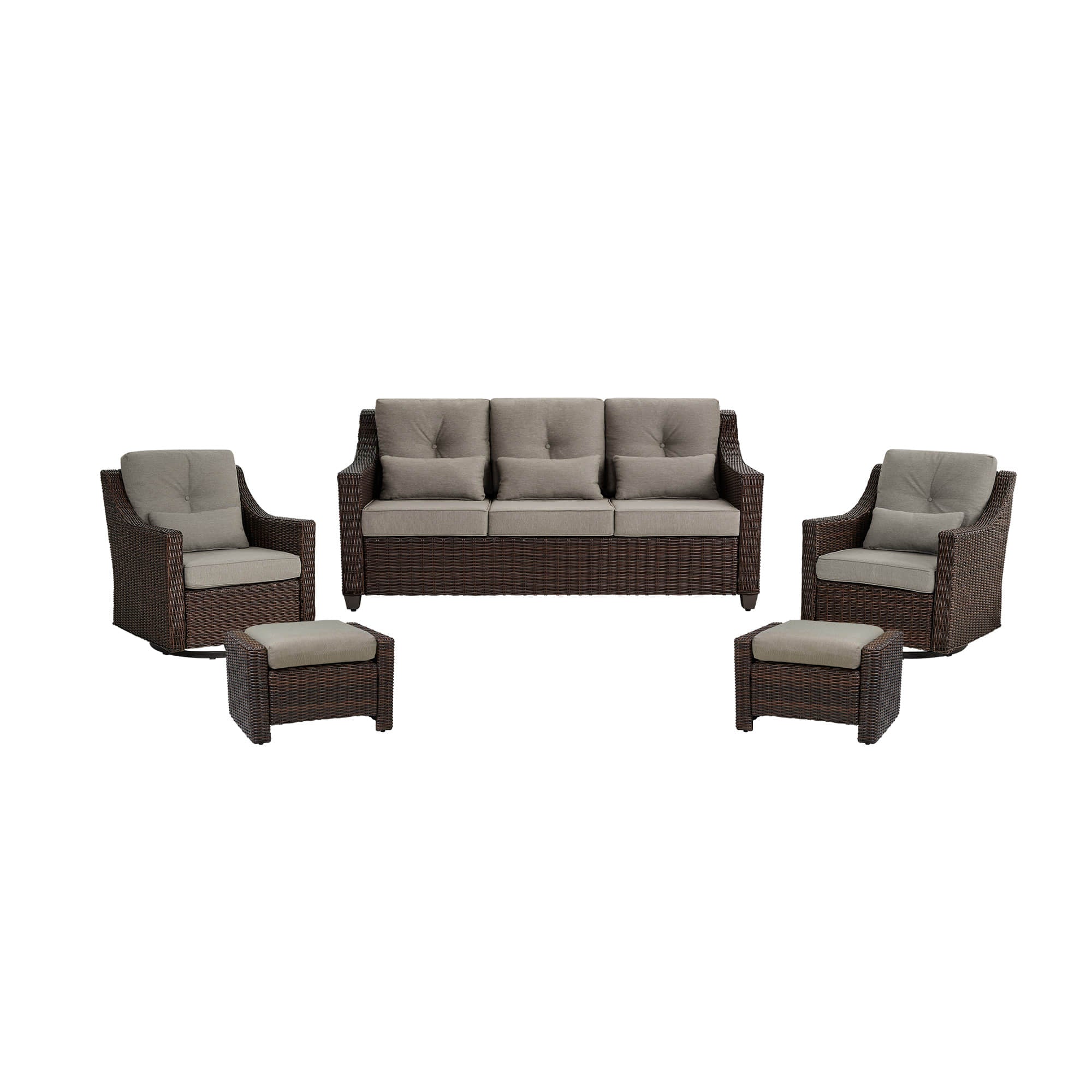 Elara Outdoor Rattan Sofa With Rocking Swivel Armchairs - 5 Seats - Image 68