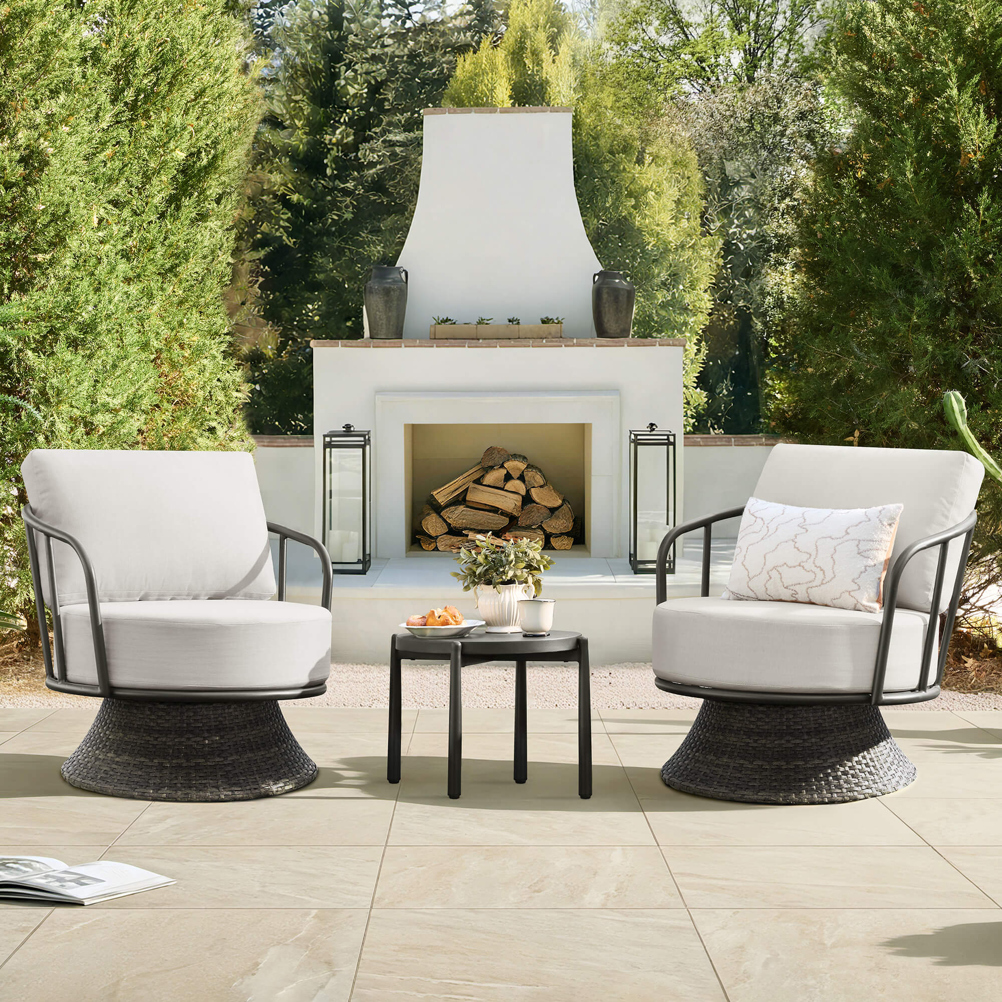 Ellie Rattan Woven Base Outdoor Swivel Bistro Set