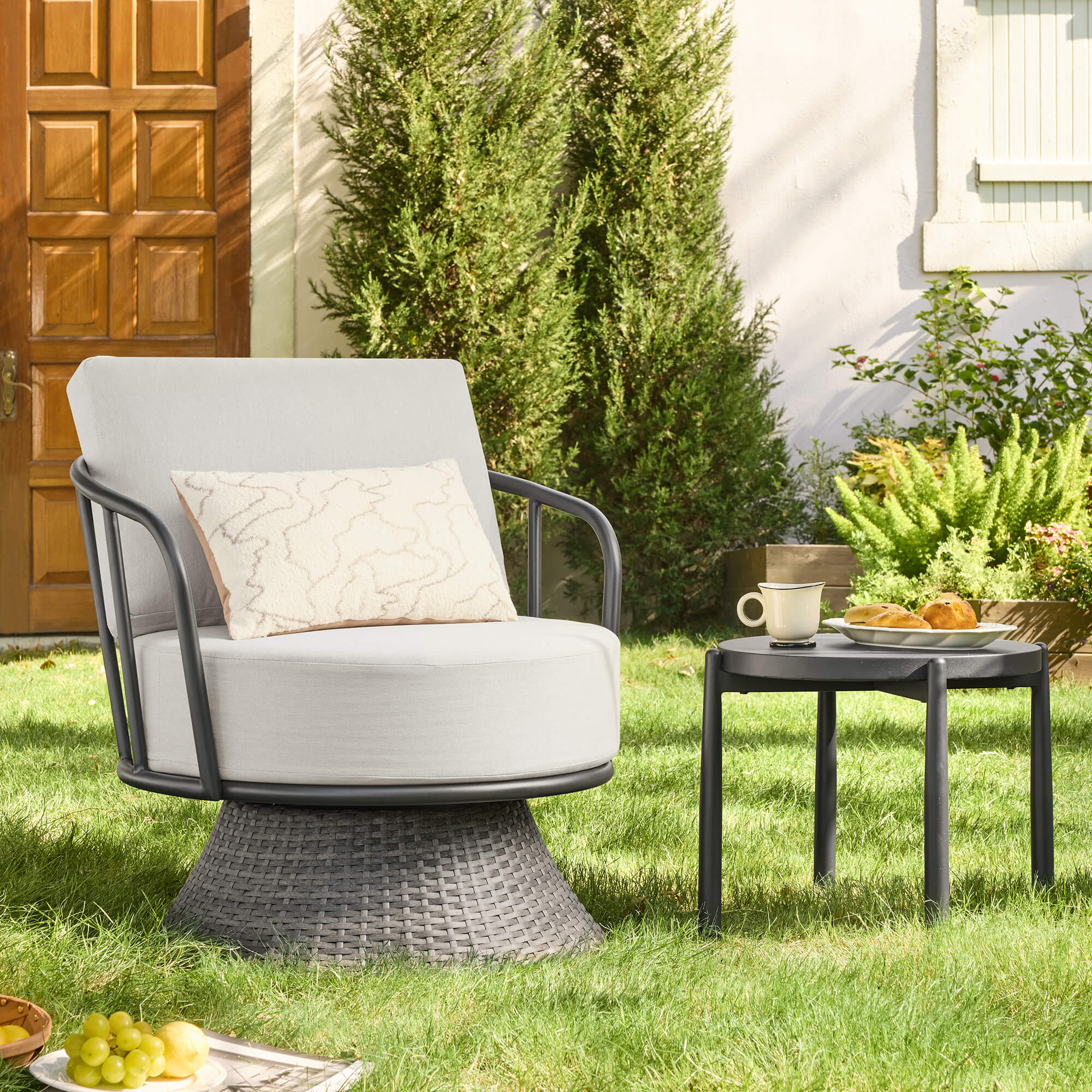 Ellie Rattan Woven Base Outdoor Swivel Bistro Set - Image 13