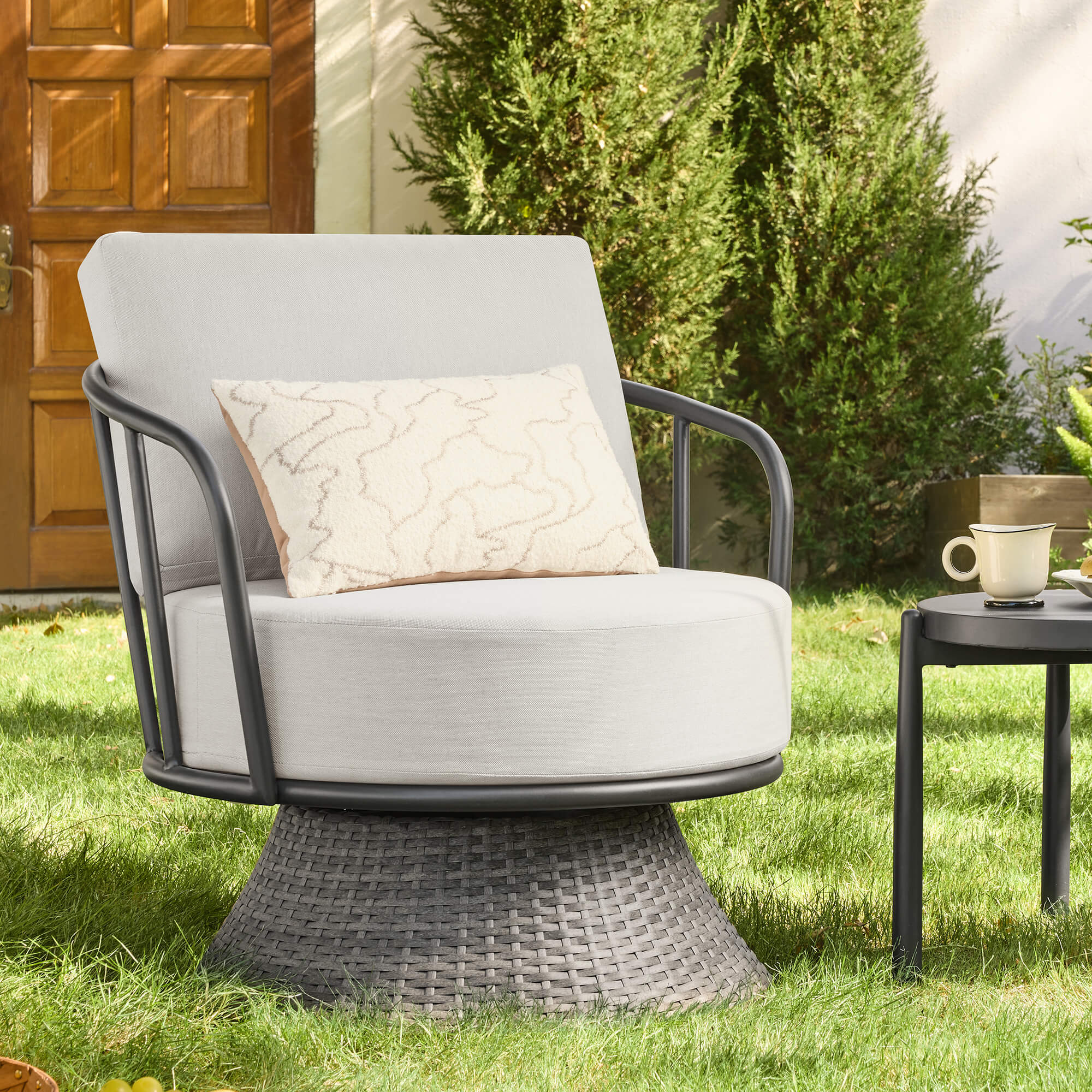 Ellie Rattan Woven Base Outdoor Swivel Bistro Set - Image 2