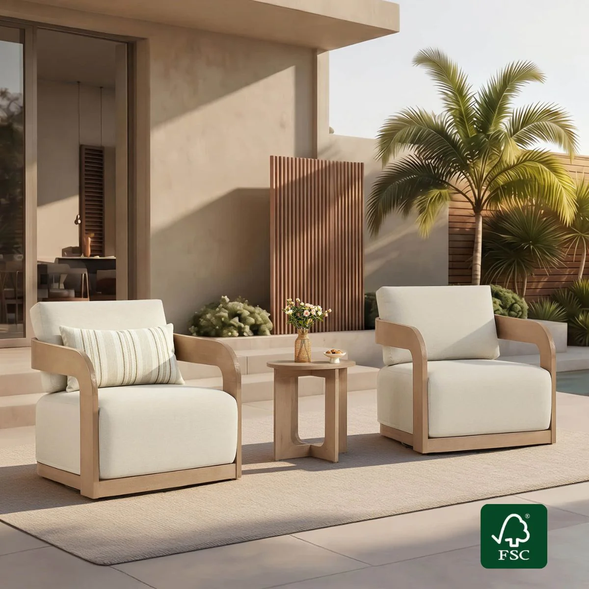Emberly Modern Outdoor Eucalyptus Wood Swivel Bistro Set