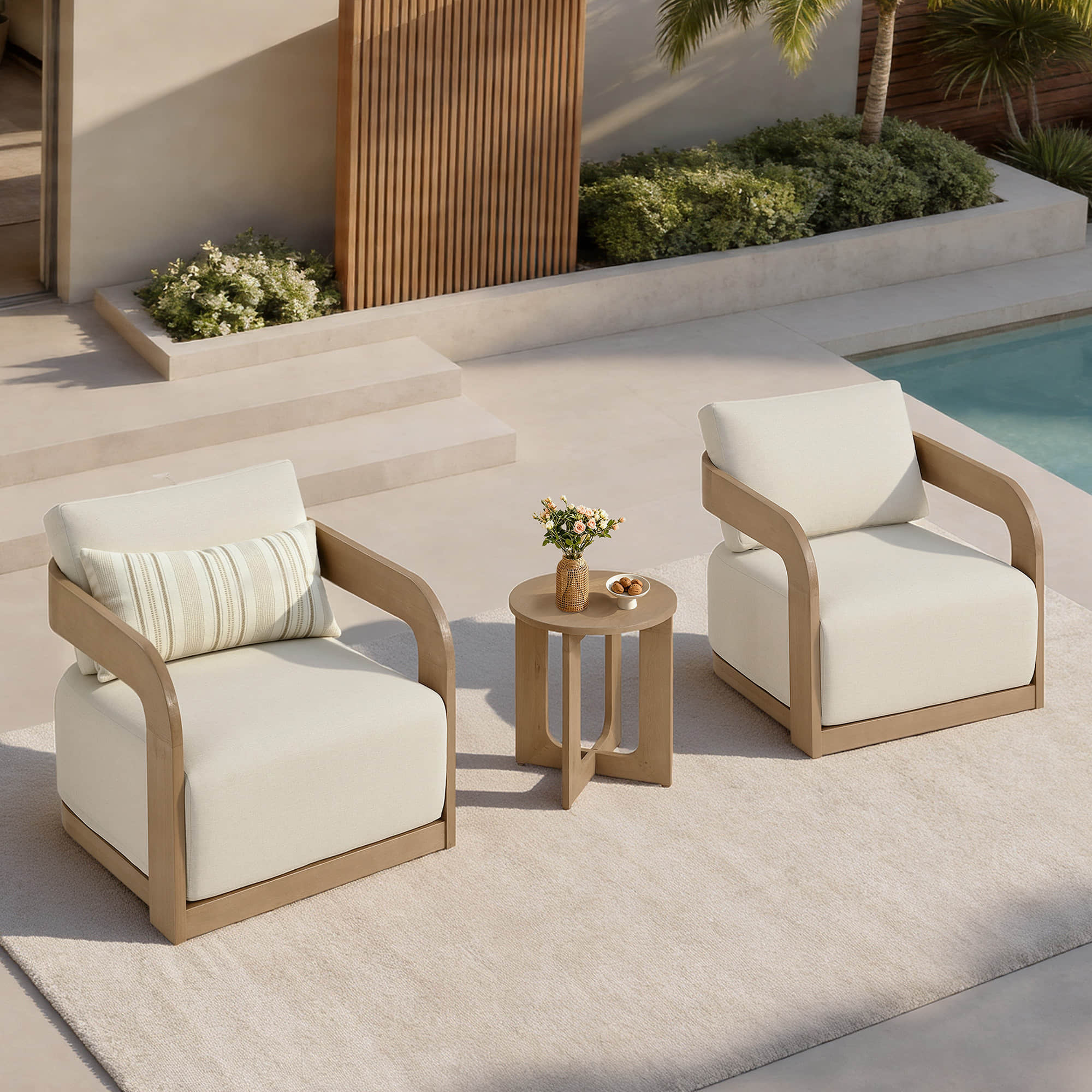 Emberly Modern Outdoor Eucalyptus Wood Swivel Bistro Set - Image 2