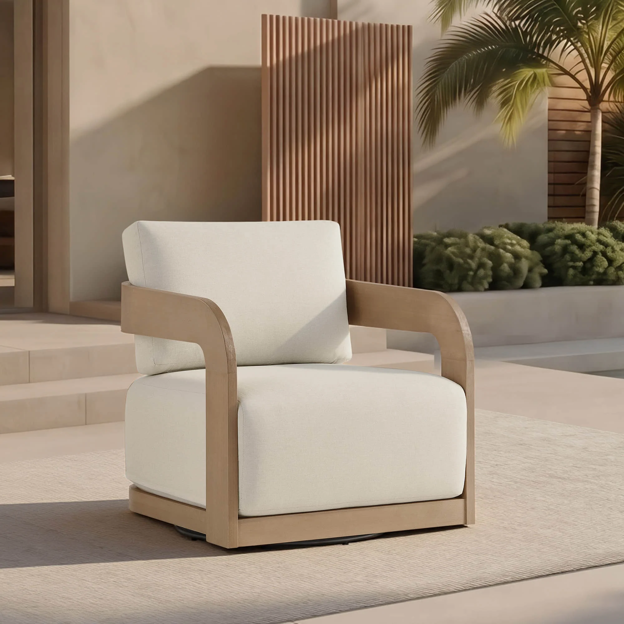 Emberly Modern Outdoor Eucalyptus Wood Swivel Chair - Image 3