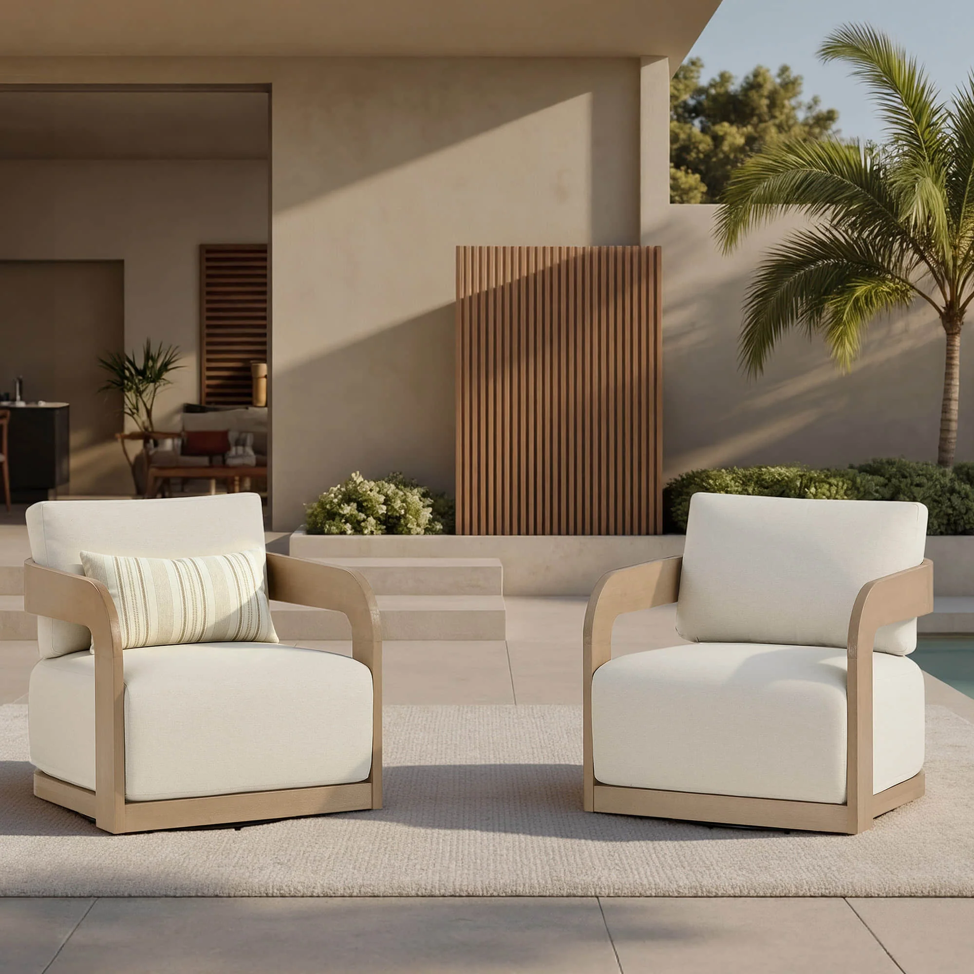 Emberly Modern Outdoor Eucalyptus Wood Swivel Chair - Image 4