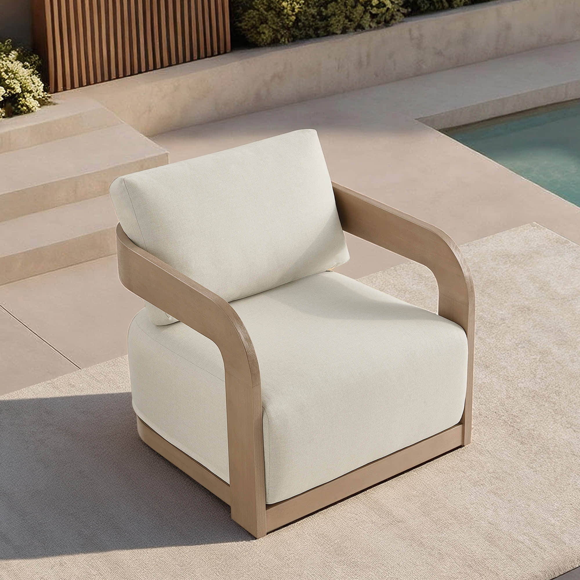 Emberly Modern Outdoor Eucalyptus Wood Swivel Chair - Image 6