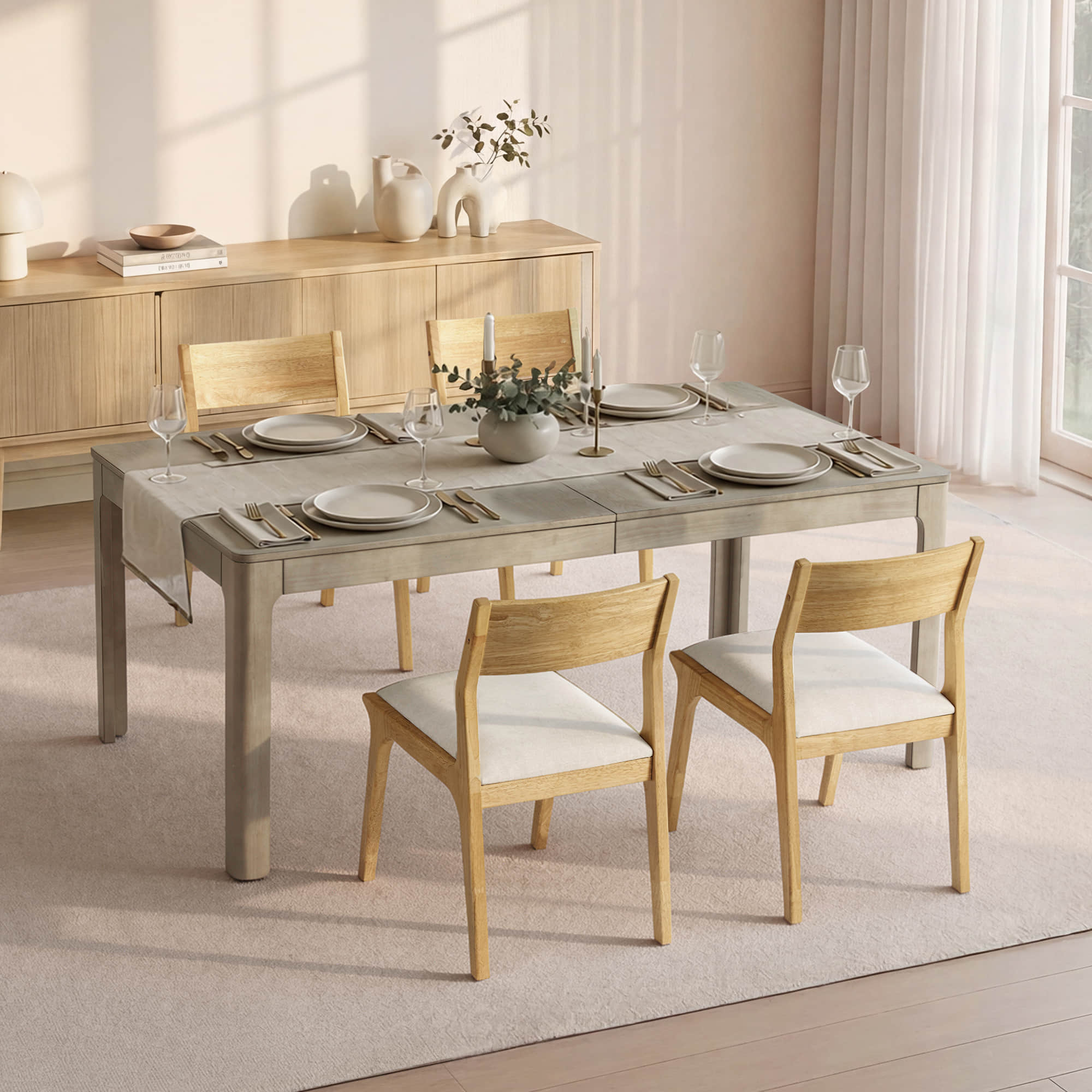 Everett Extendable Wood Dining Table, 70.9"-90.6" Set for 4-6 - Image 5
