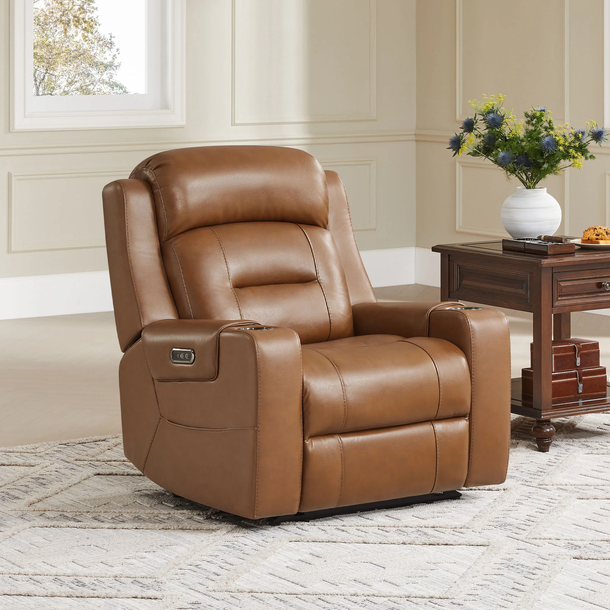 Garrison Genuine Leather Power Lay Flat Recliner with Power Headrest - Image 10