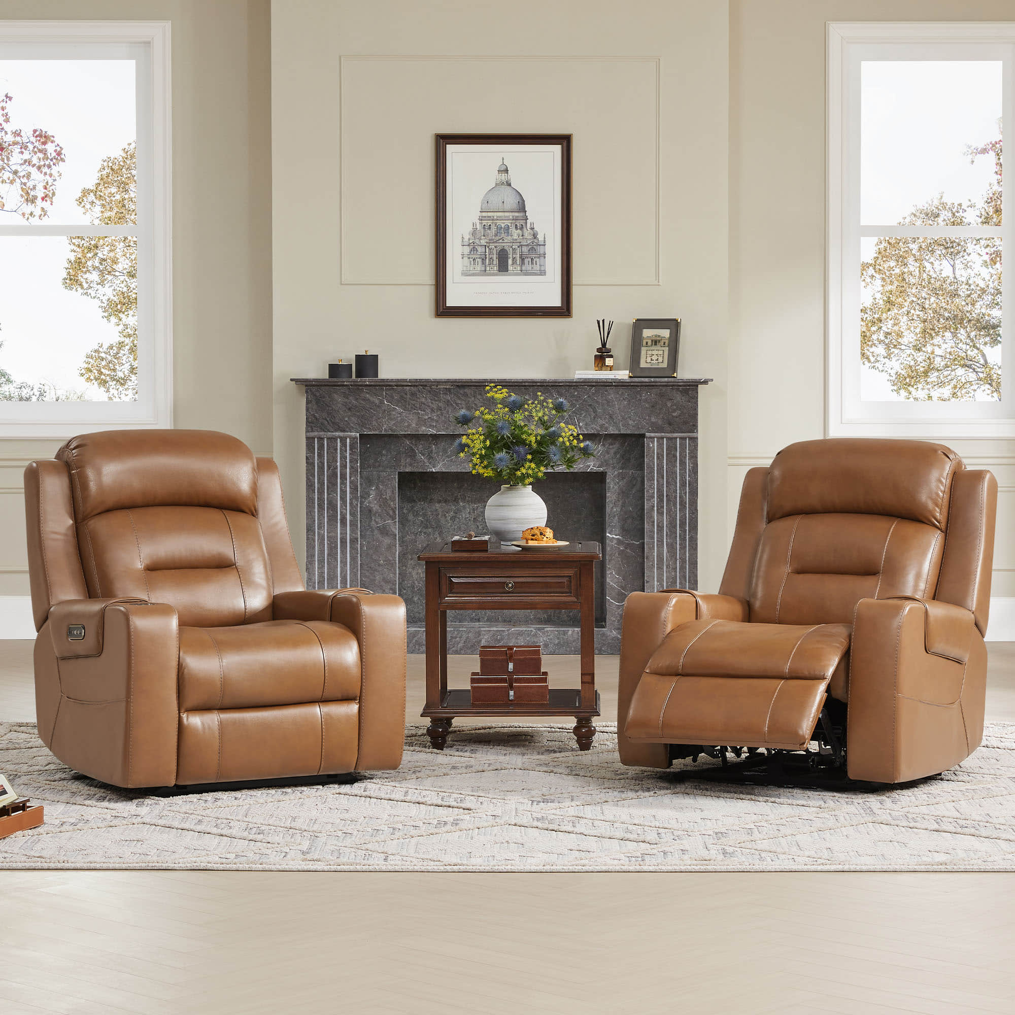 Garrison Genuine Leather Power Lay Flat Recliner with Power Headrest - Image 3
