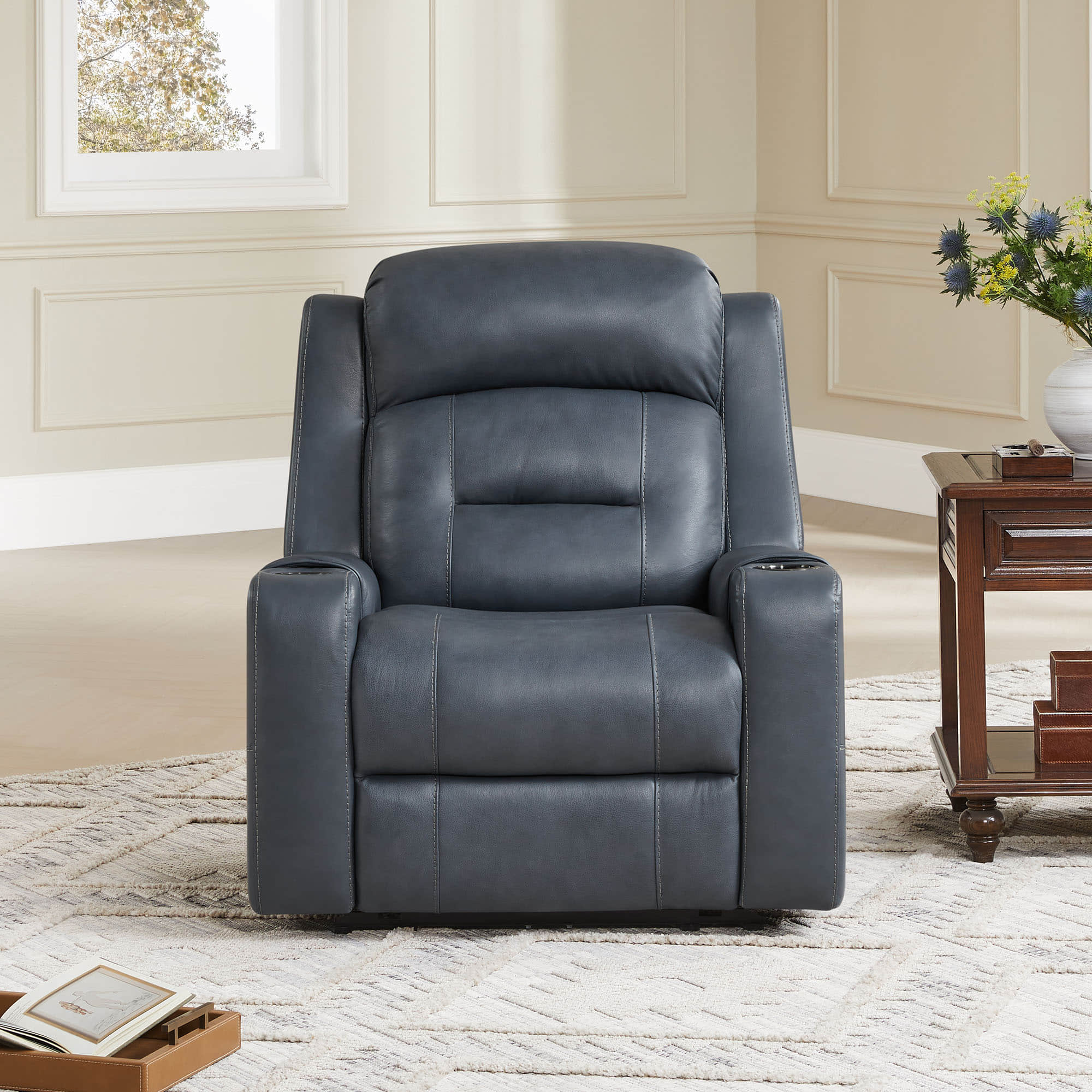Garrison Genuine Leather Power Lay Flat Recliner with Power Headrest - Image 5