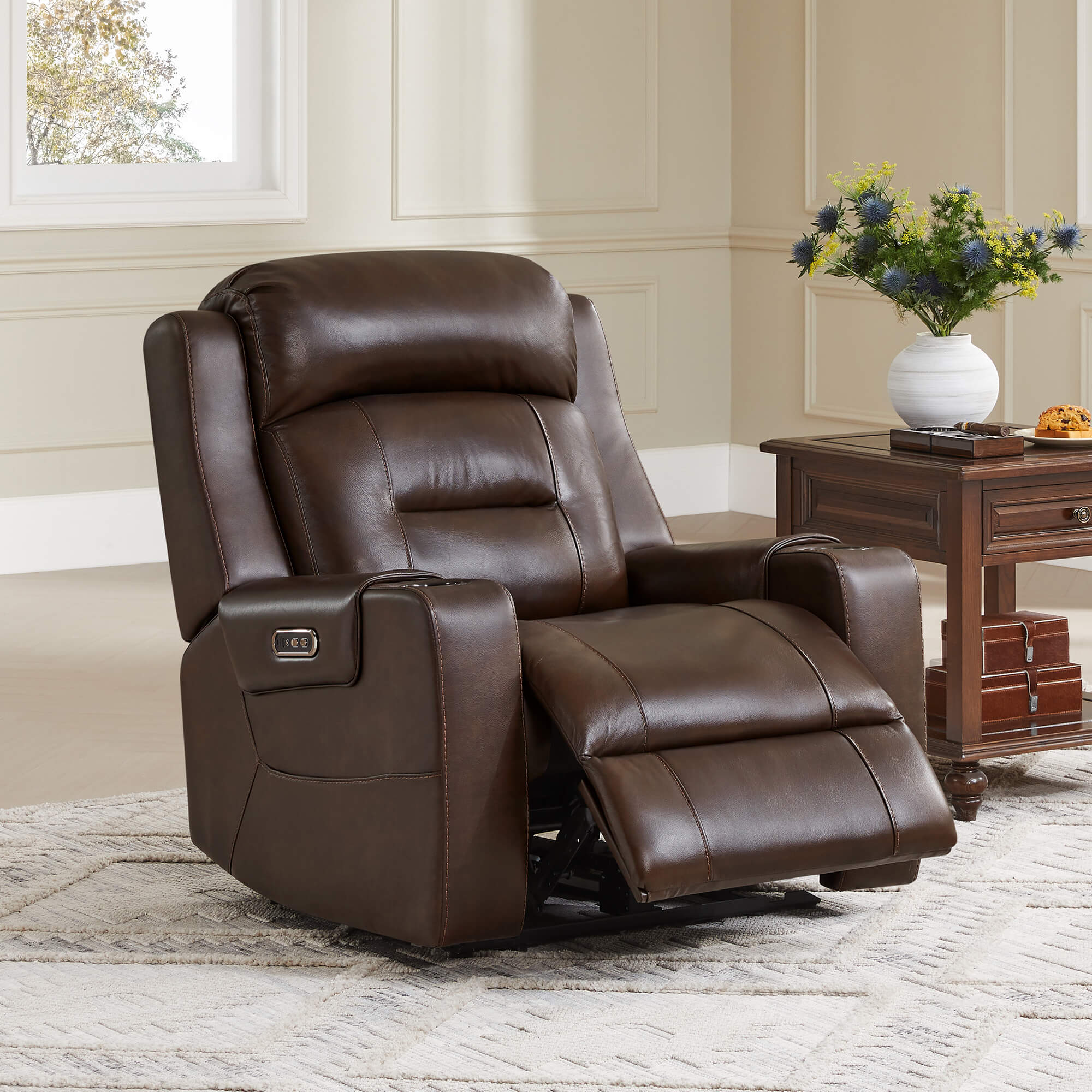 Garrison Genuine Leather Power Lay Flat Recliner with Power Headrest - Image 72