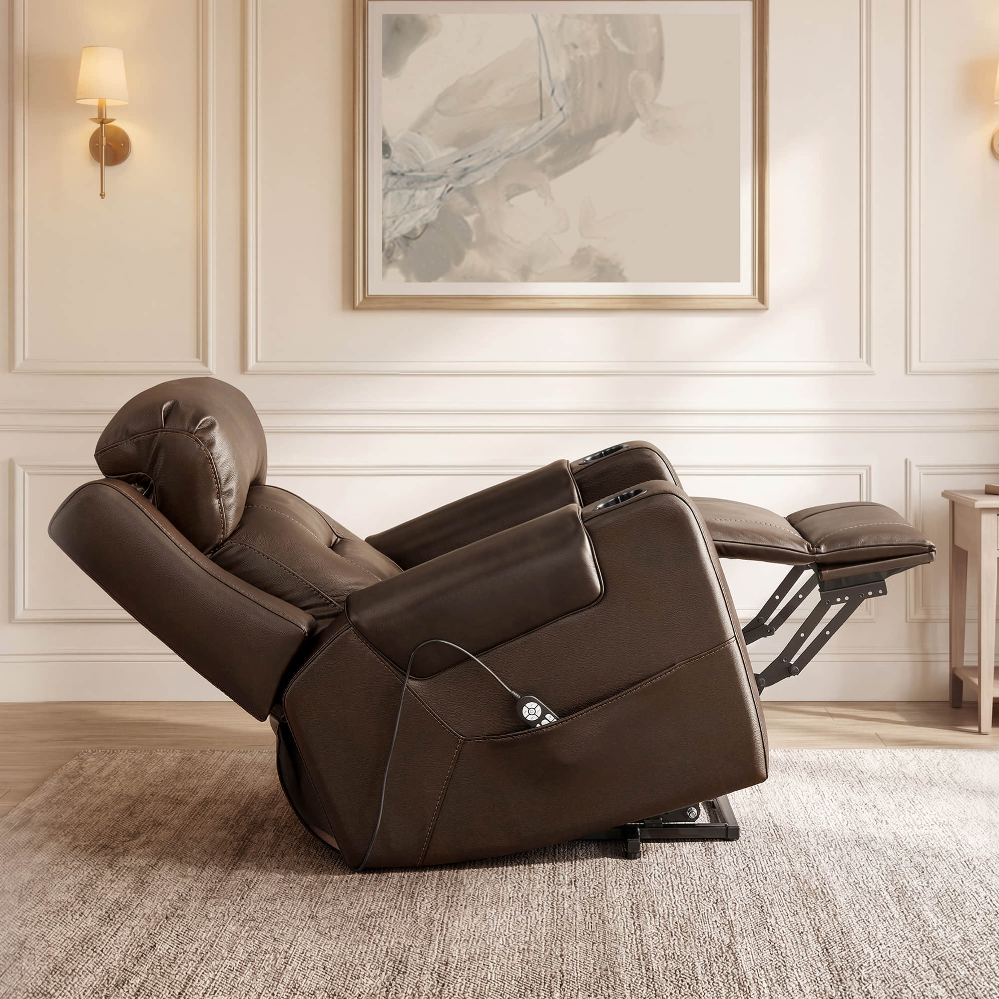 Garrison Genuine Leather Power Massage & Heat Recliner Lift Chair - Image 42
