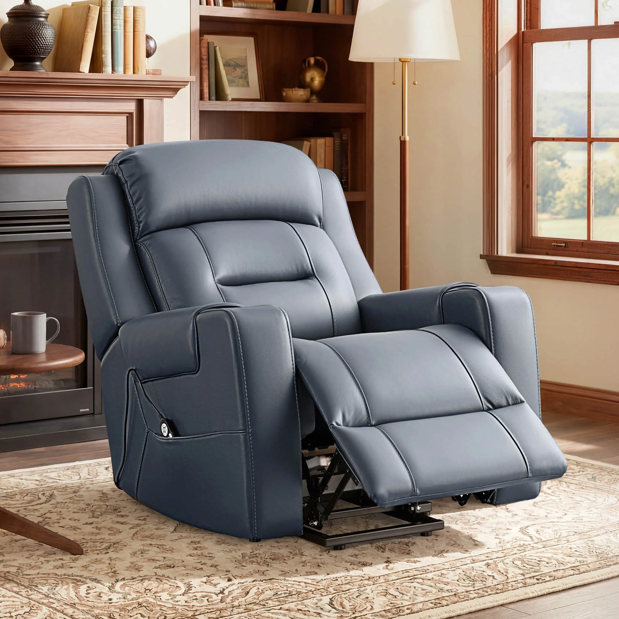 Garrison Genuine Leather Power Massage & Heat Recliner Lift Chair - Image 48