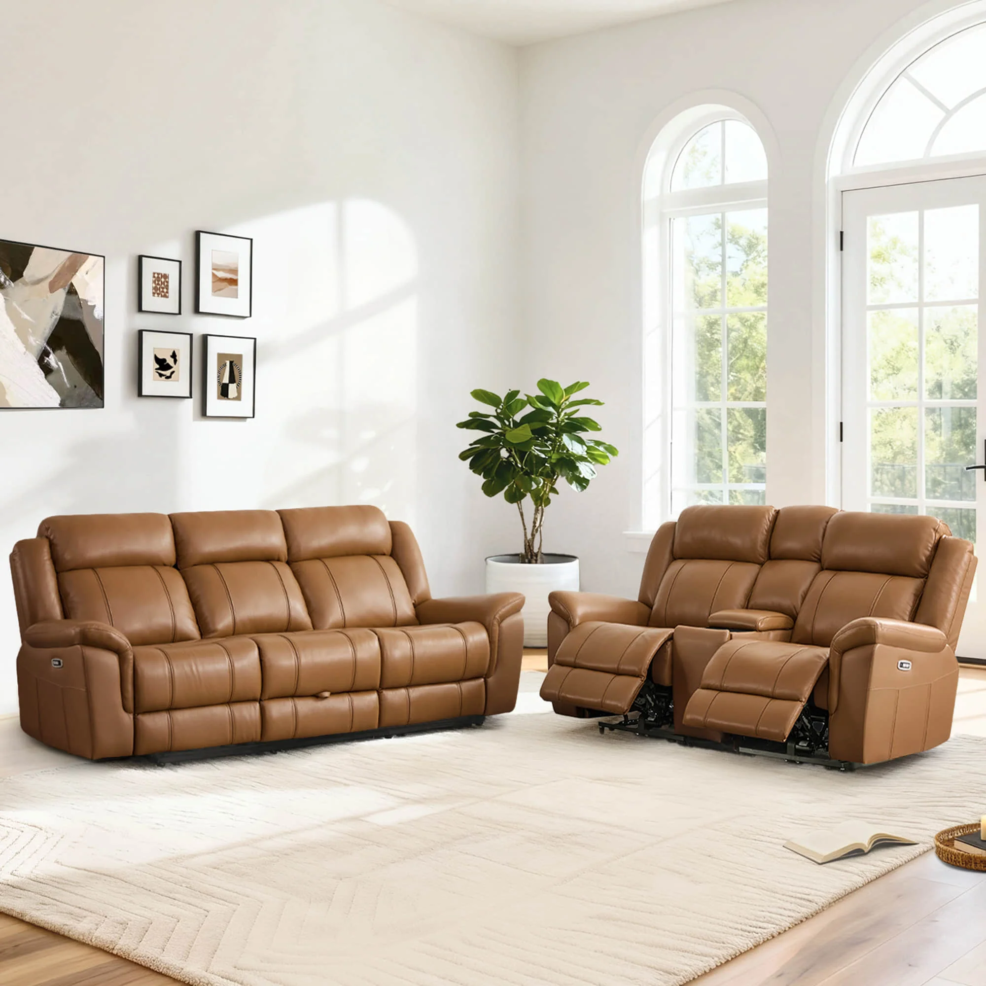Grady Genuine Leather Power Reclining Sofa with Flip-Down Tabletop - Image 11
