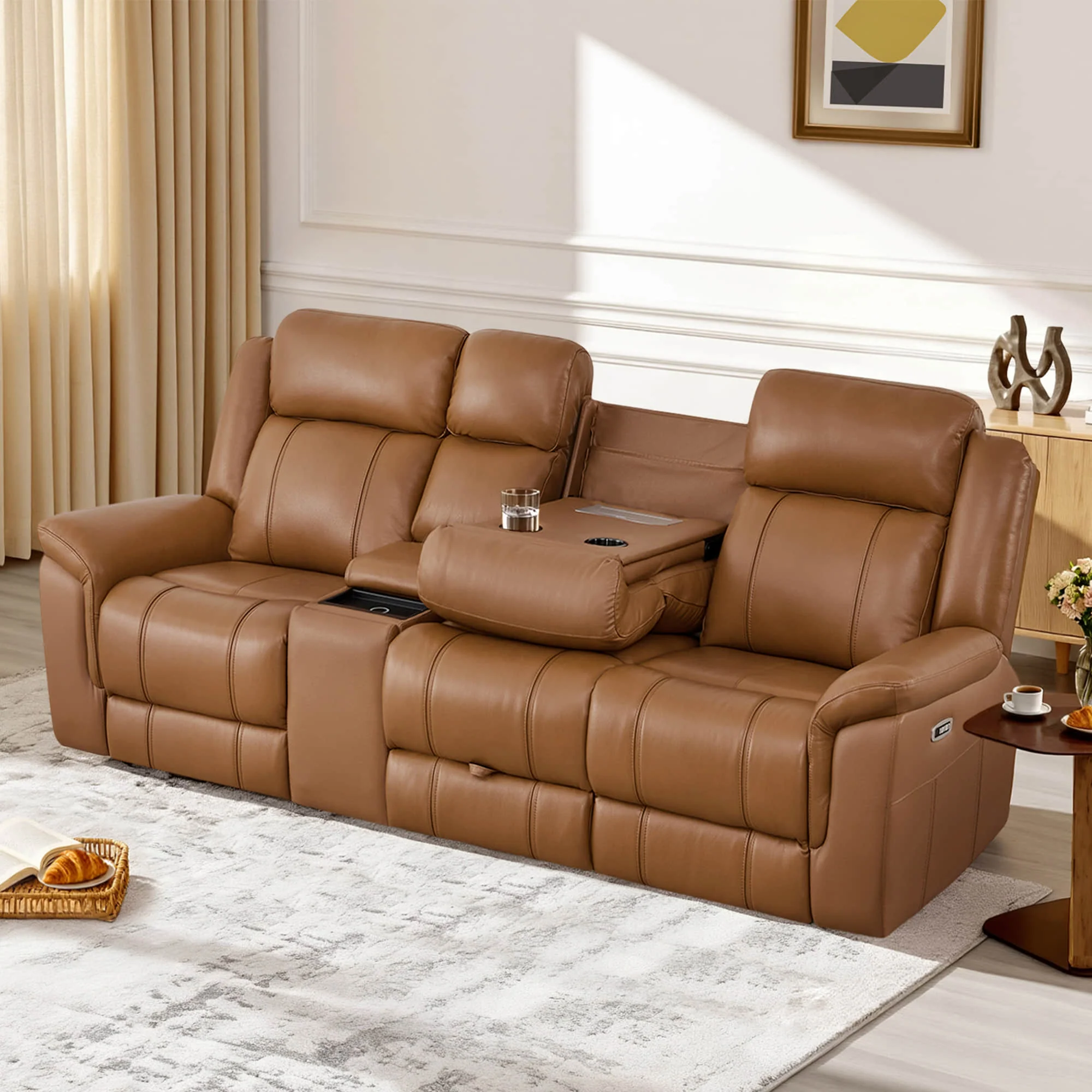 Grady Genuine Leather Power Reclining Sofa with Flip-Down Tabletop - Image 4