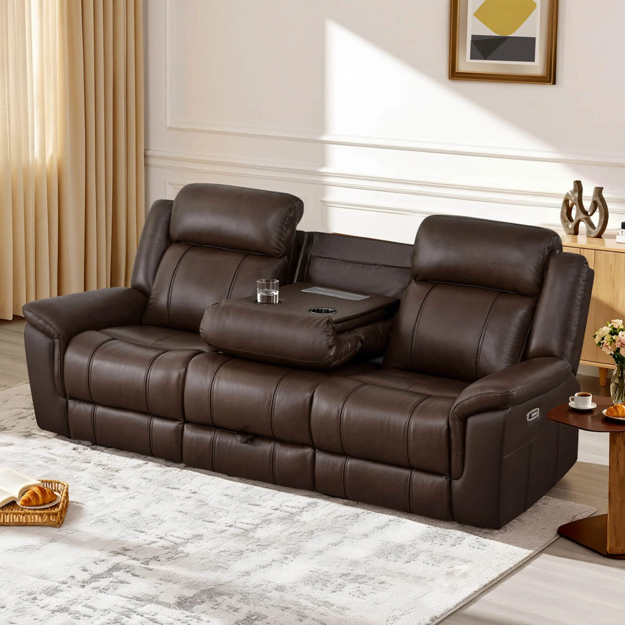 Grady Genuine Leather Power Reclining Sofa with Flip-Down Tabletop - Image 5