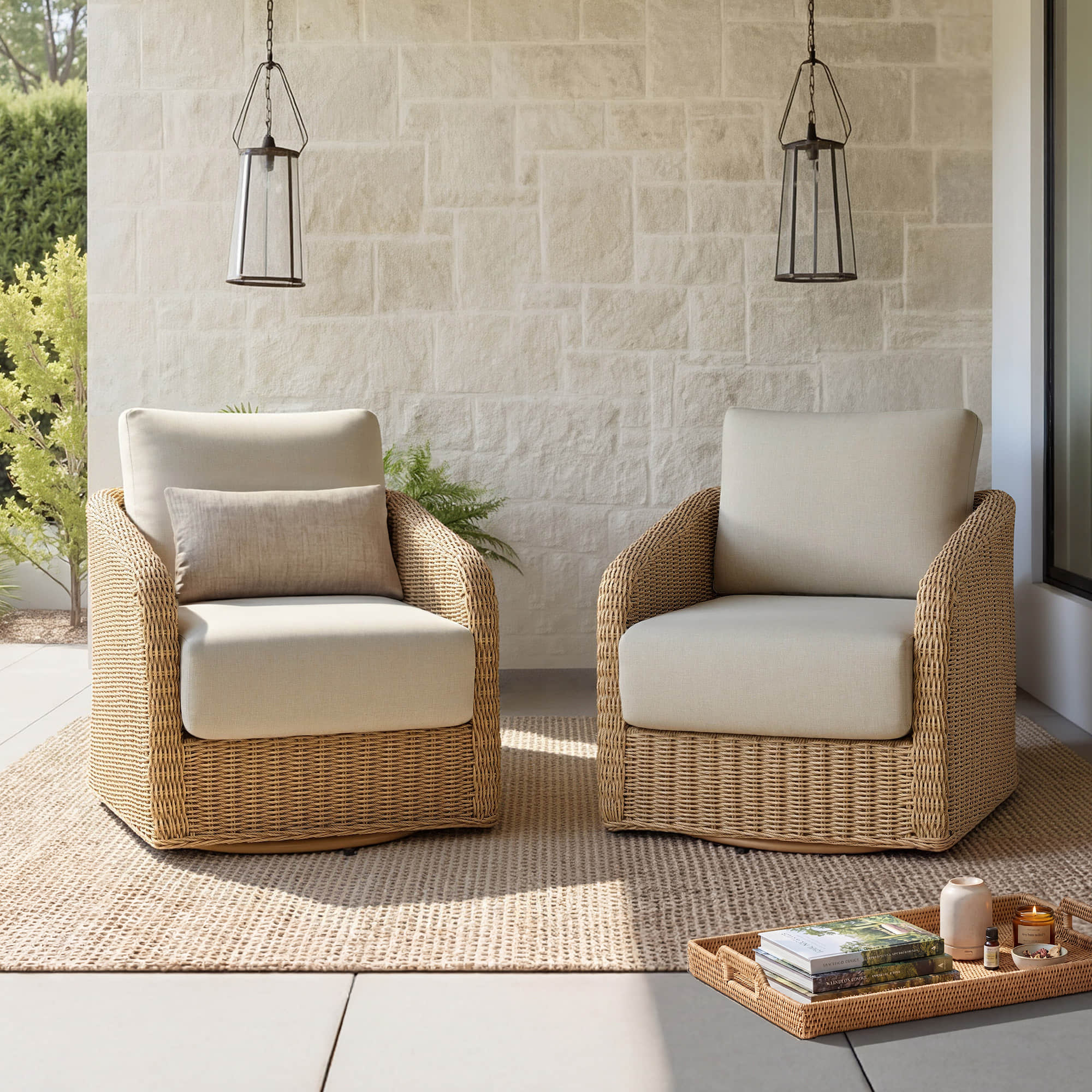 Haven Wicker Woven Outdoor Swivel Chair (Set of 2） - Image 9