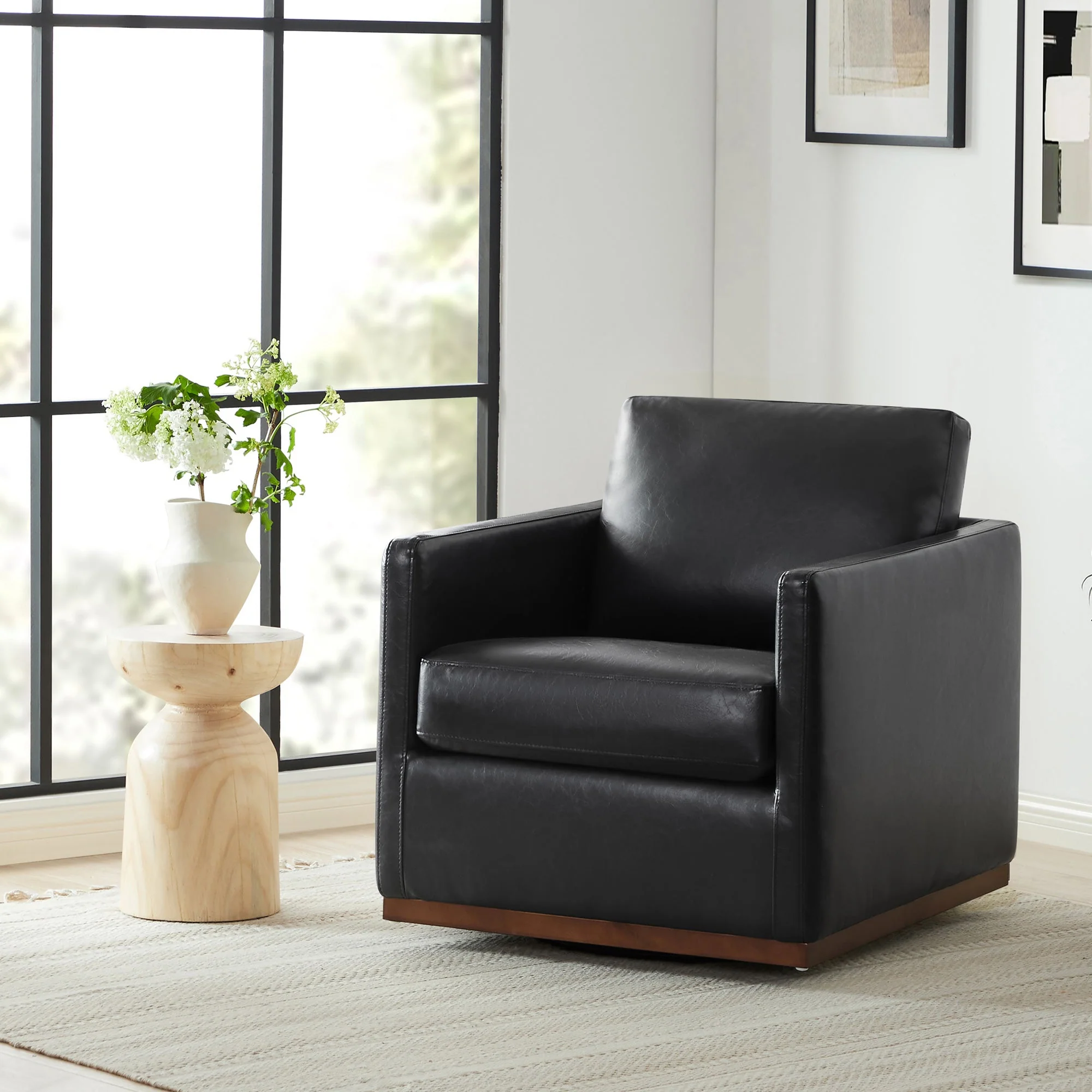 Henry Swivel Accent Chair with Wood Base - Image 11