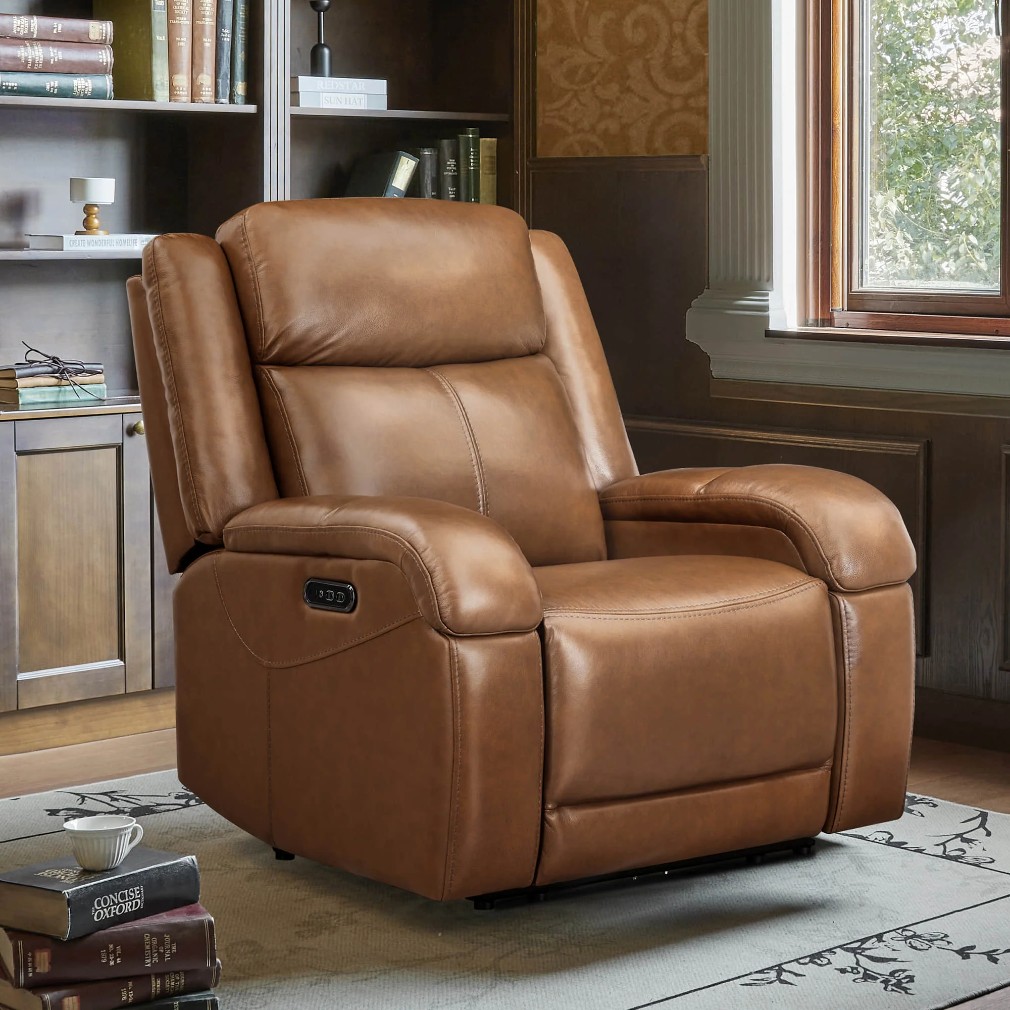 Isaac Genuine Leather Wall Hugger Power Recliner with Power Headrest - Image 83