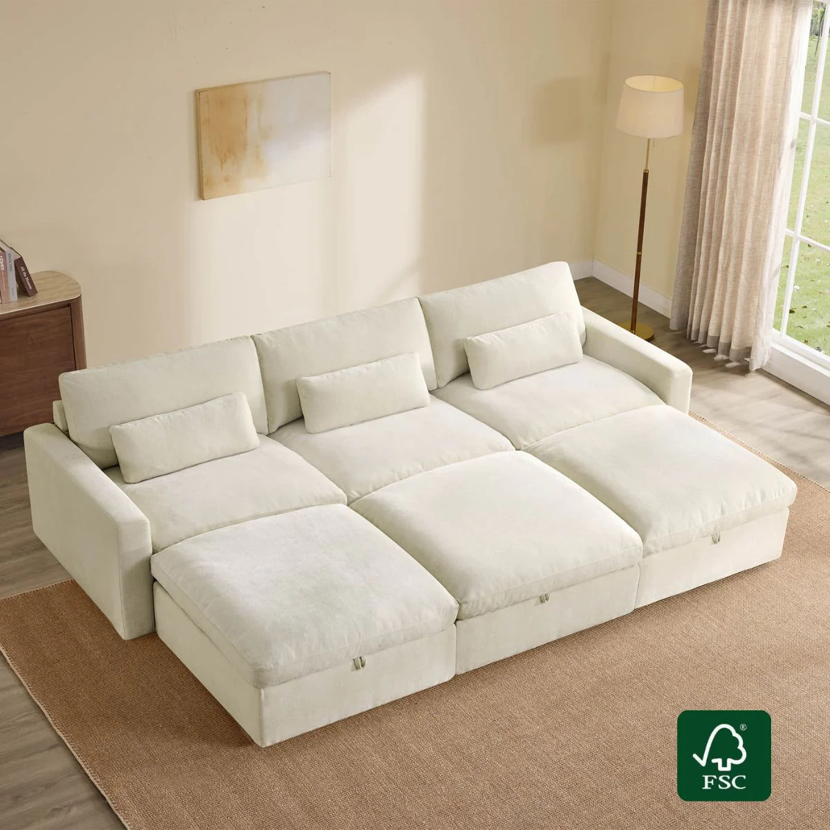 Ivy 6-Seat Performance Fabric Bed Modular Sectional Sofa with Storage Ottoman - Image 6