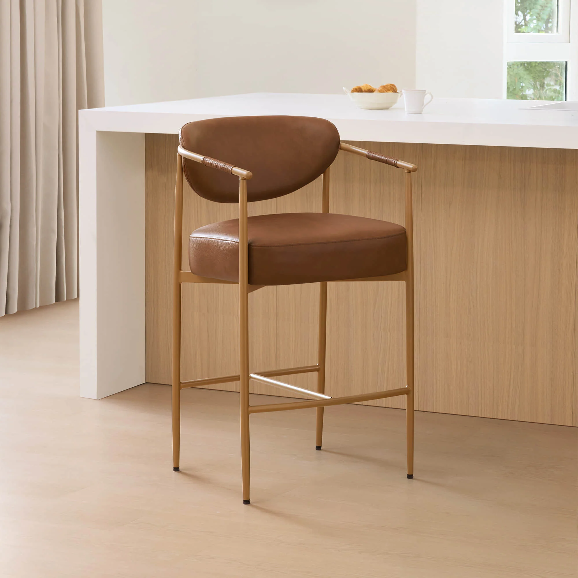Jade Modern Curved Hand-Woven Counter Stool - Image 17