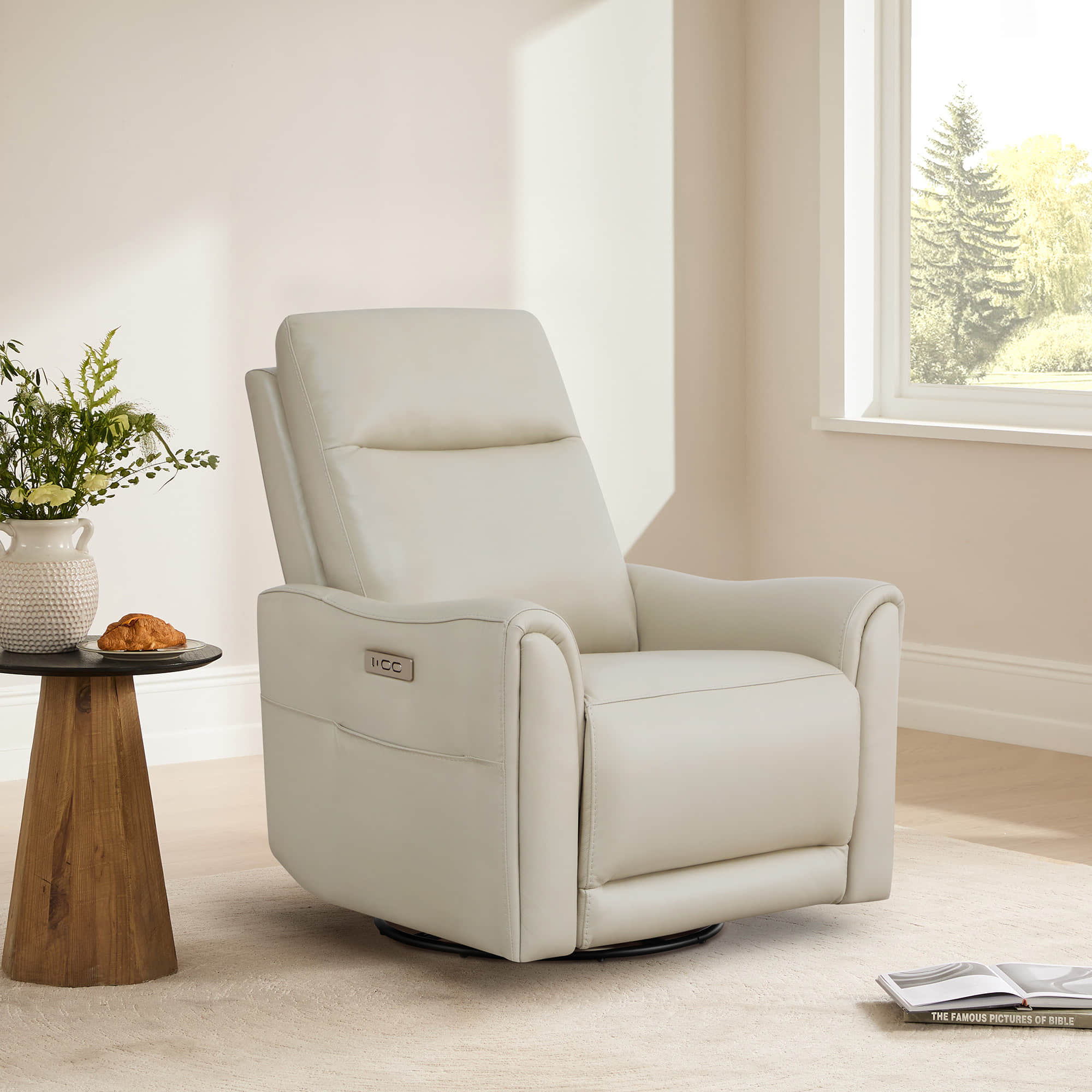 James Modern Genuine Leather Power Swivel Glider Recliner - Image 22