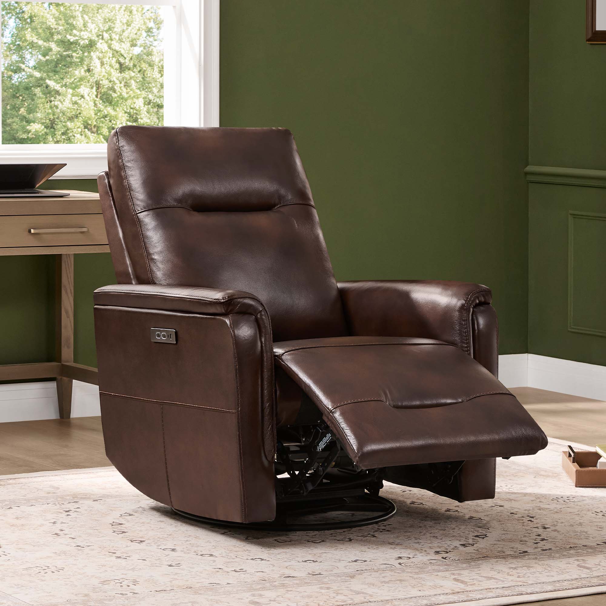 Jaxon Genuine Leather Swivel Glider Power Recliner with Power Headrest - Image 11