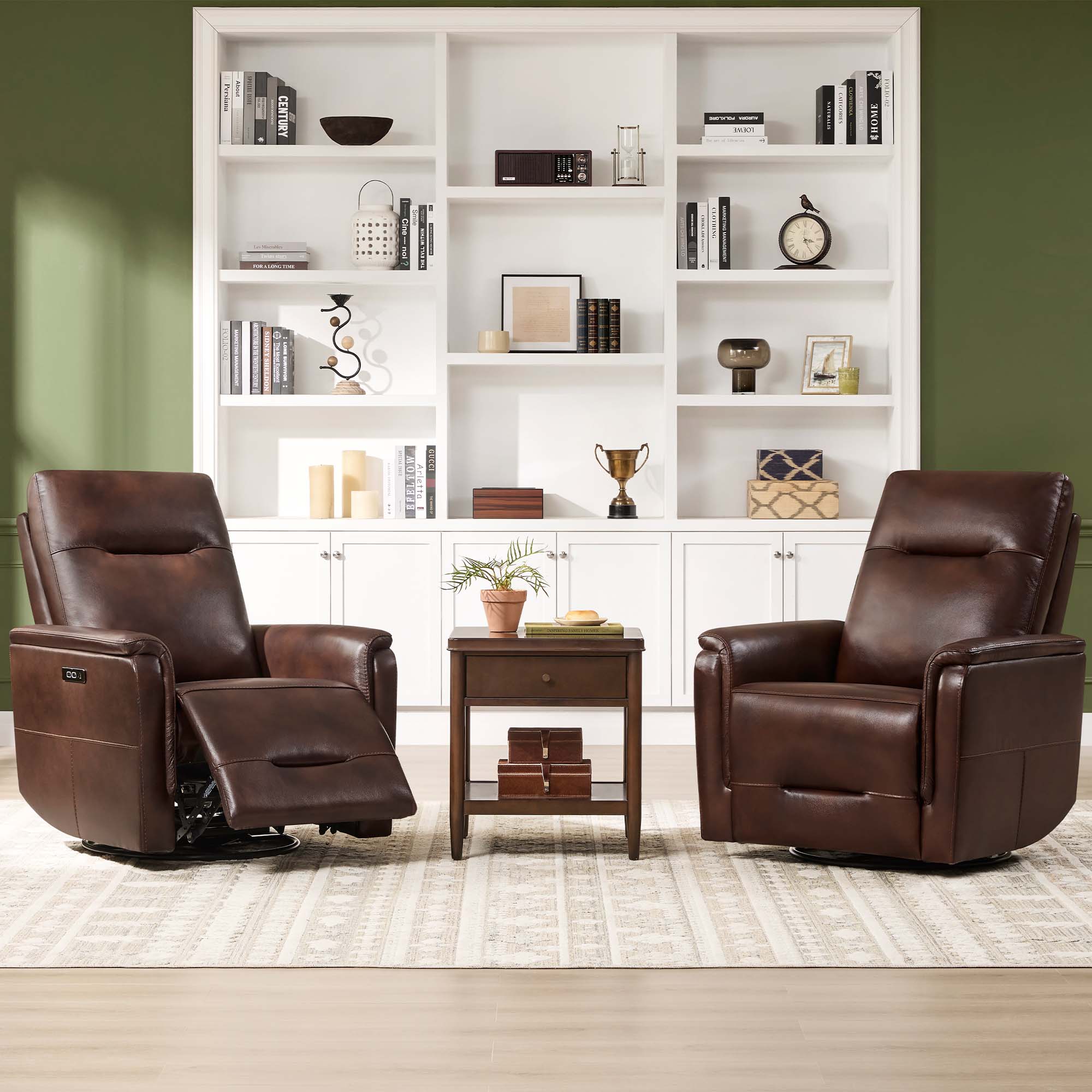 Jaxon Genuine Leather Swivel Glider Power Recliner with Power Headrest - Image 13