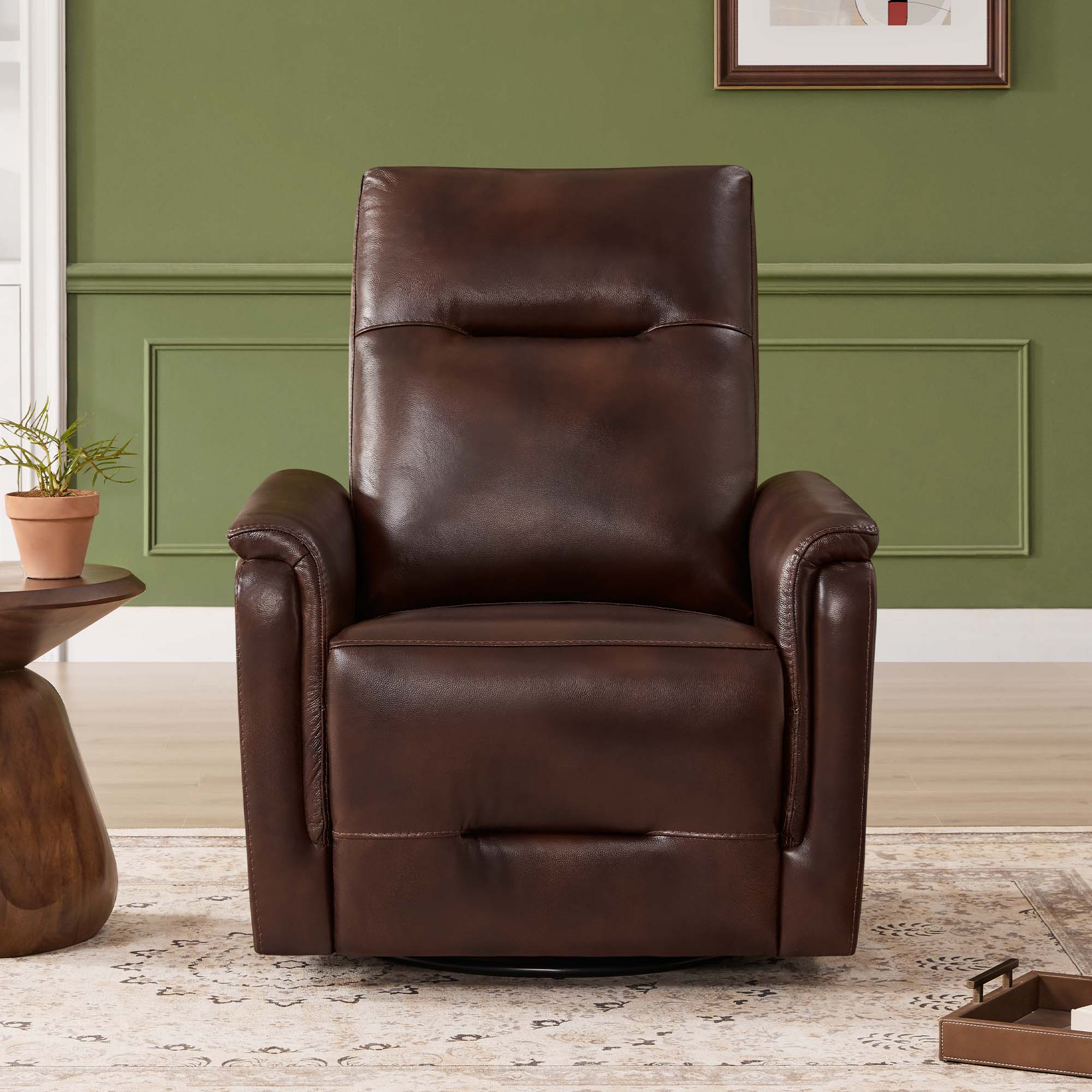 Jaxon Genuine Leather Swivel Glider Power Recliner with Power Headrest - Image 14