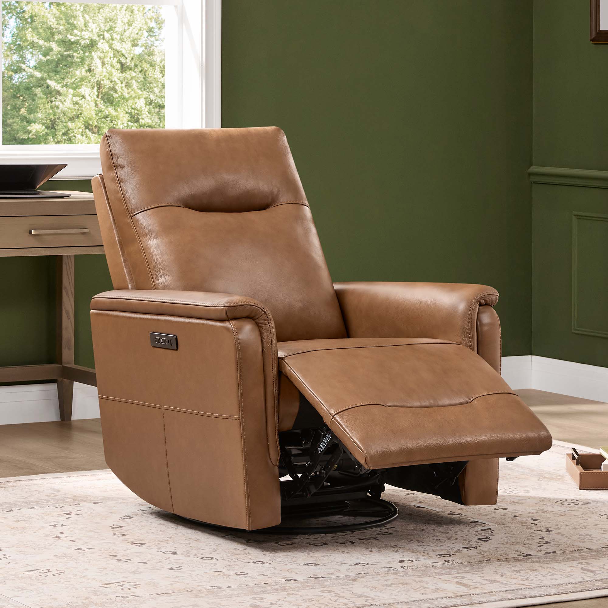 Jaxon Genuine Leather Swivel Glider Power Recliner with Power Headrest - Image 3