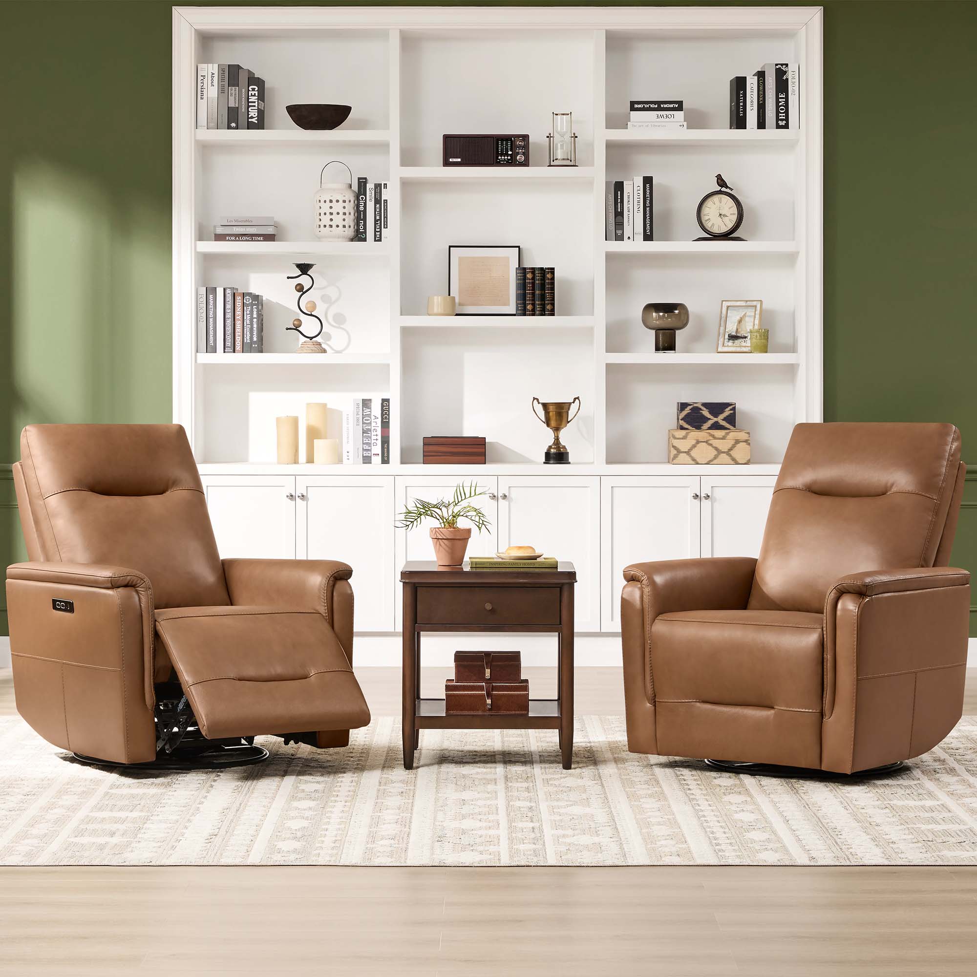 Jaxon Genuine Leather Swivel Glider Power Recliner with Power Headrest - Image 8