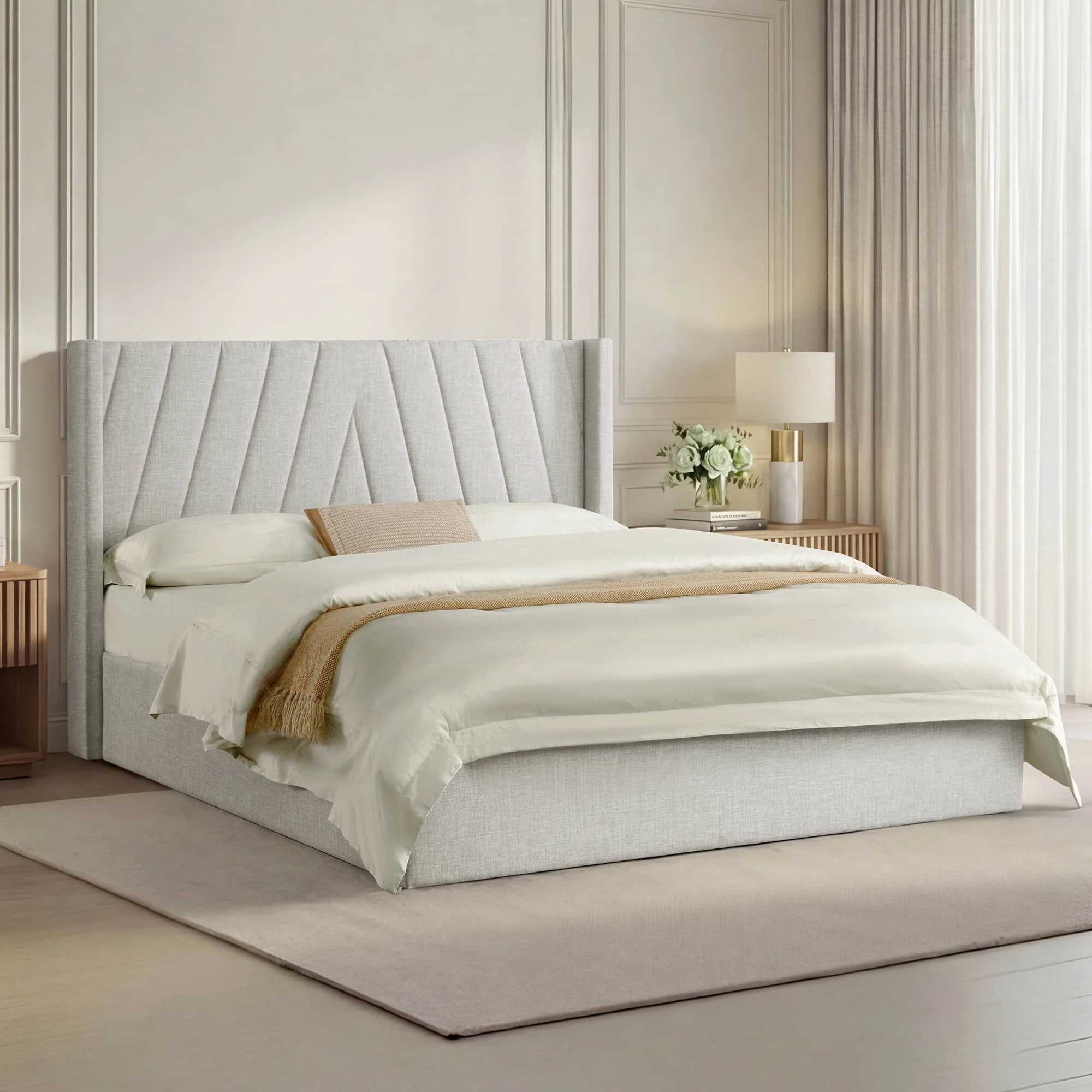 Jeffrey Wingback Upholstered Storage Platform Bed