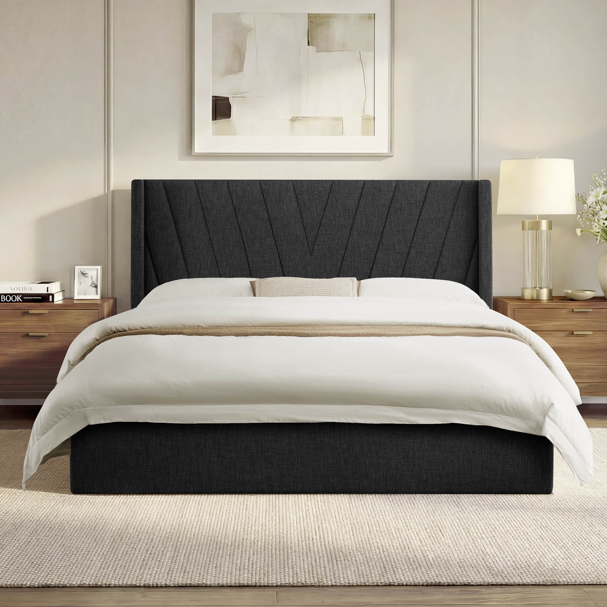 Jeffrey Wingback Upholstered Storage Platform Bed - Image 2