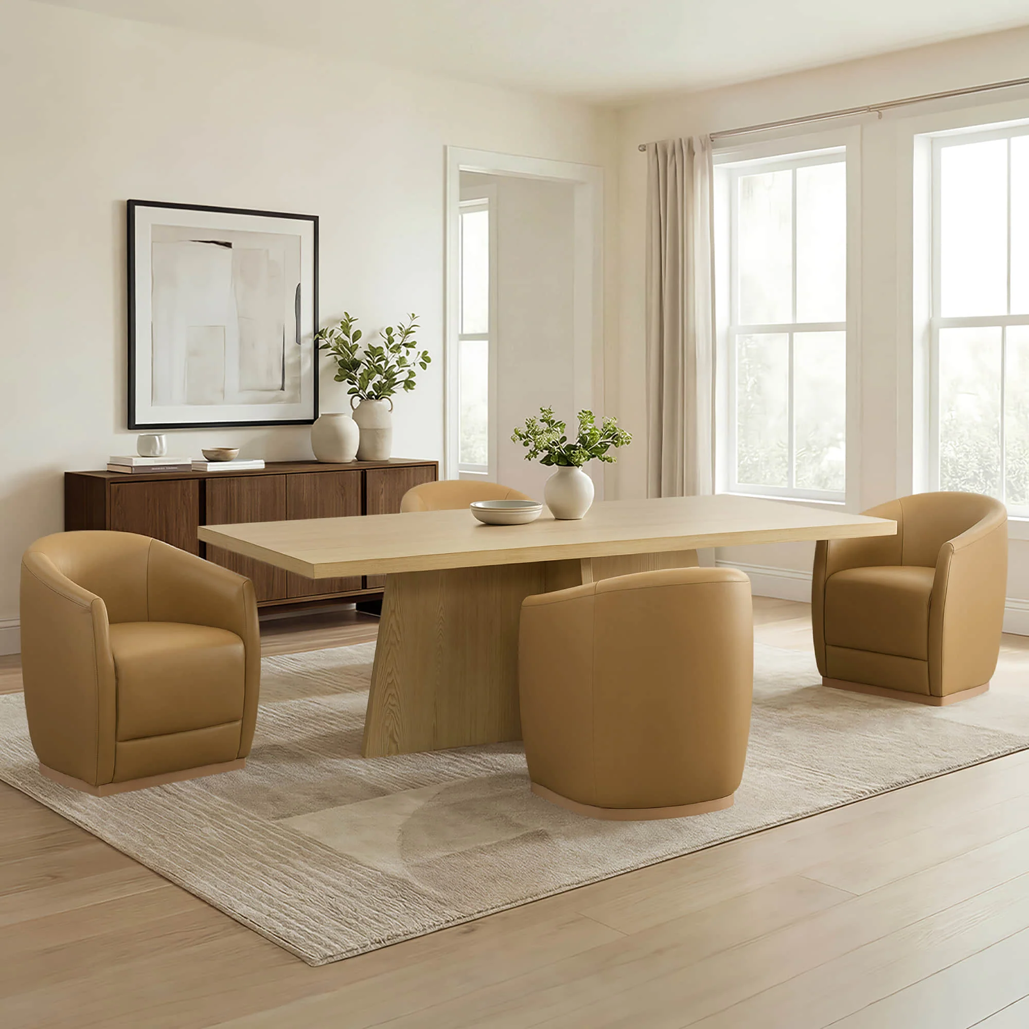 Jovie Cross Pedestal Wood Dining Table - Image 2
