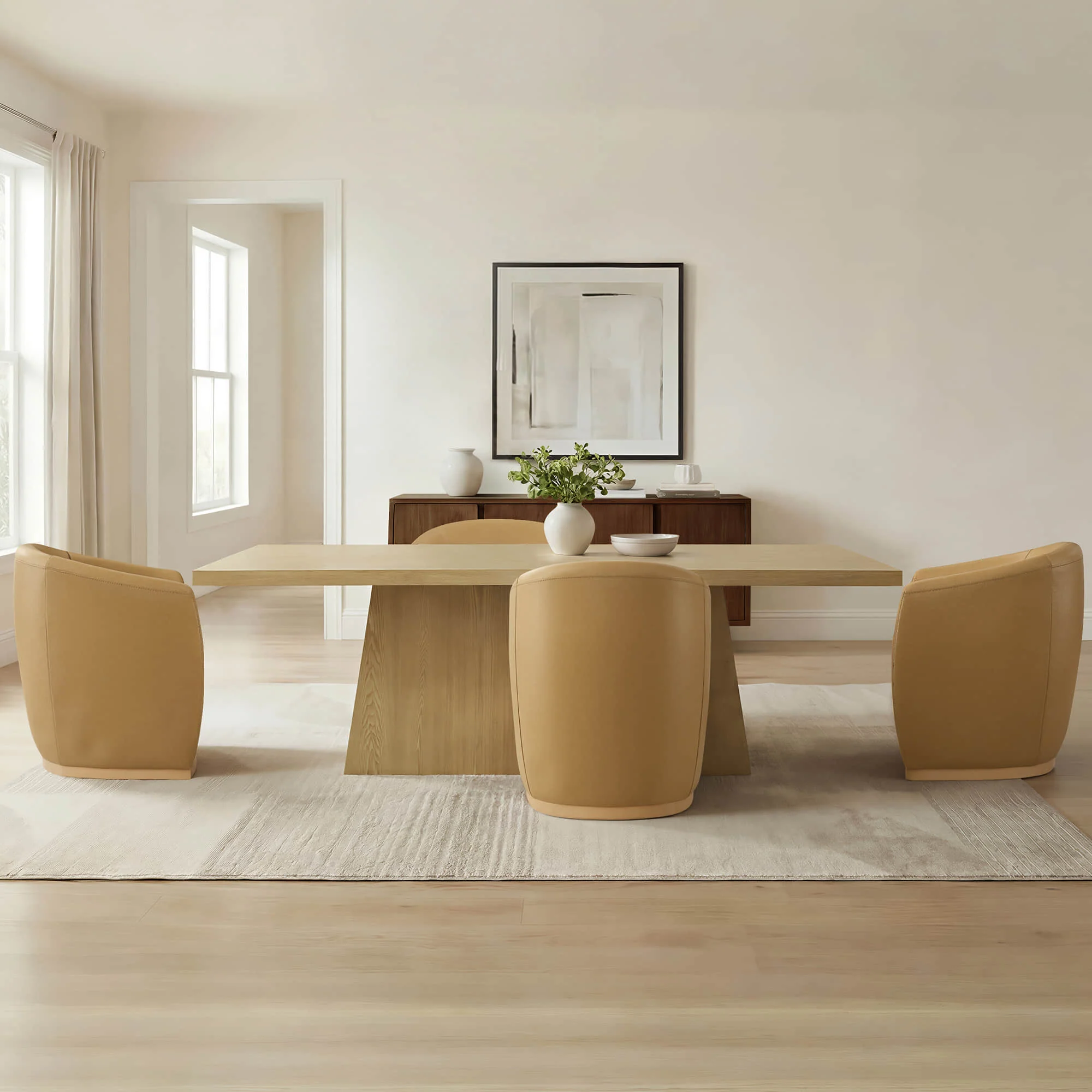 Jovie Cross Pedestal Wood Dining Table - Image 5