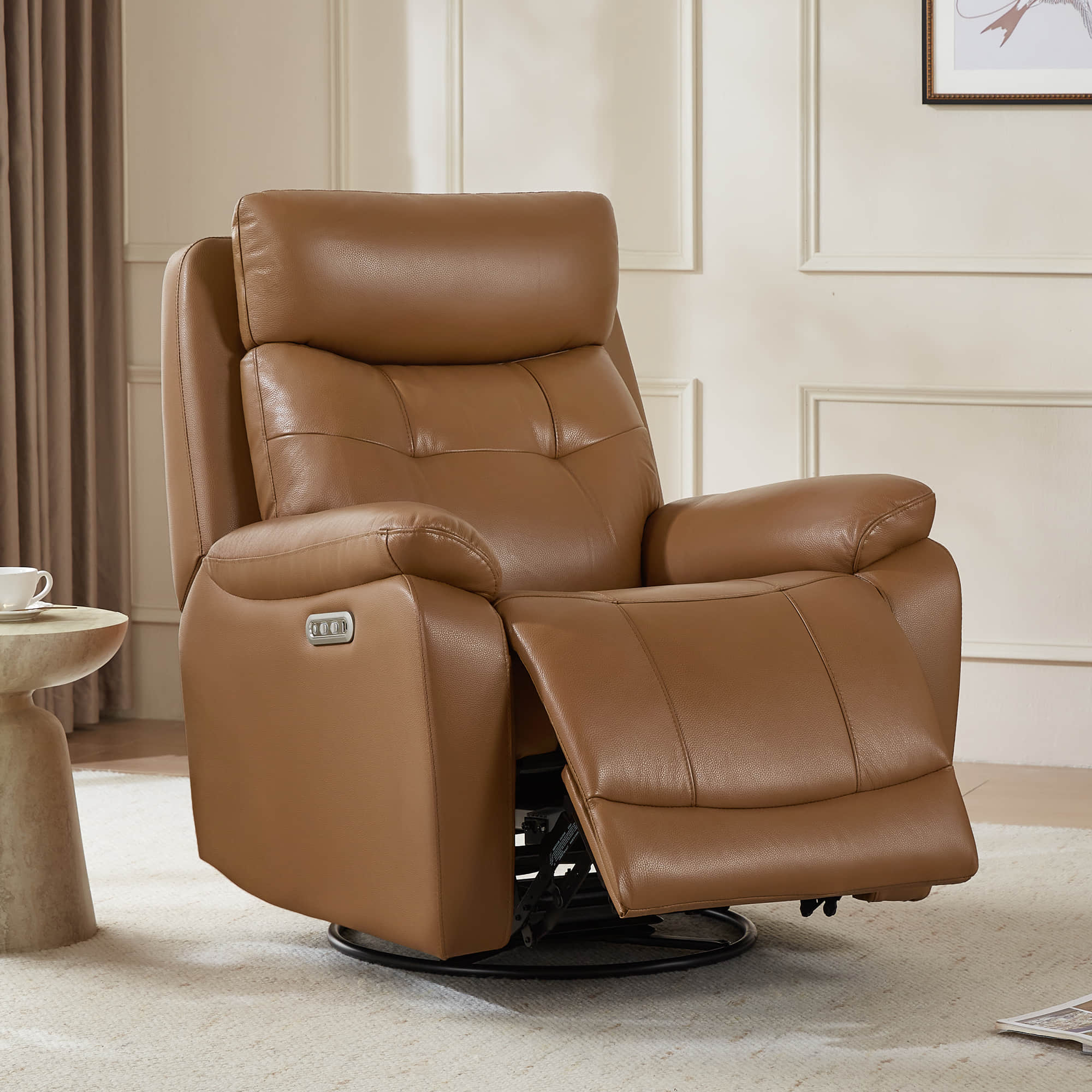 Keith Leather Swivel Glider Recliner with Power Headrest - Image 21
