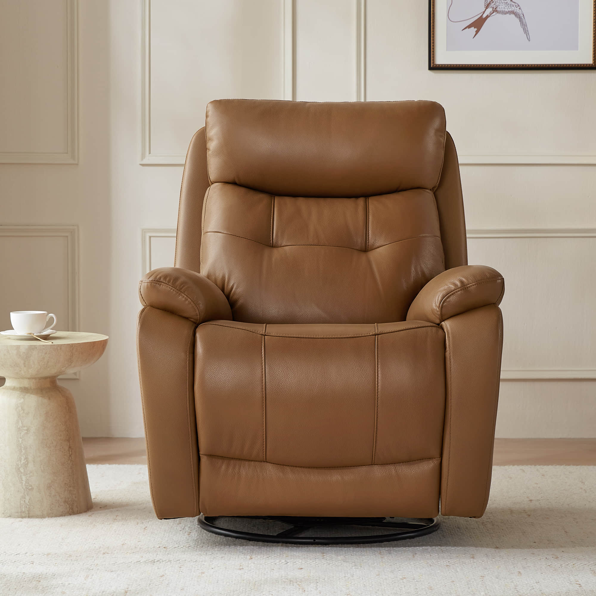 Keith Leather Swivel Glider Recliner with Power Headrest - Image 22