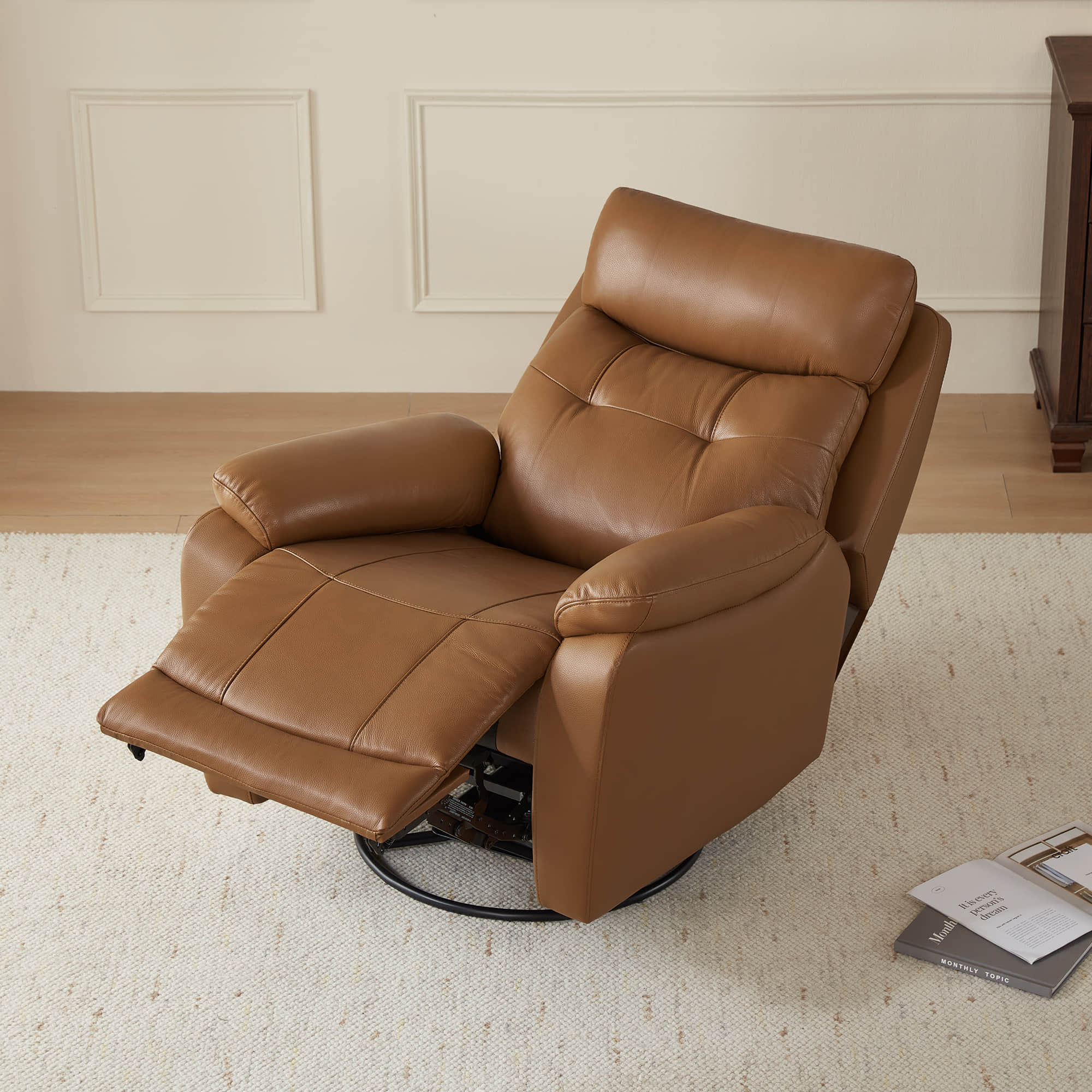 Keith Leather Swivel Glider Recliner with Power Headrest - Image 23