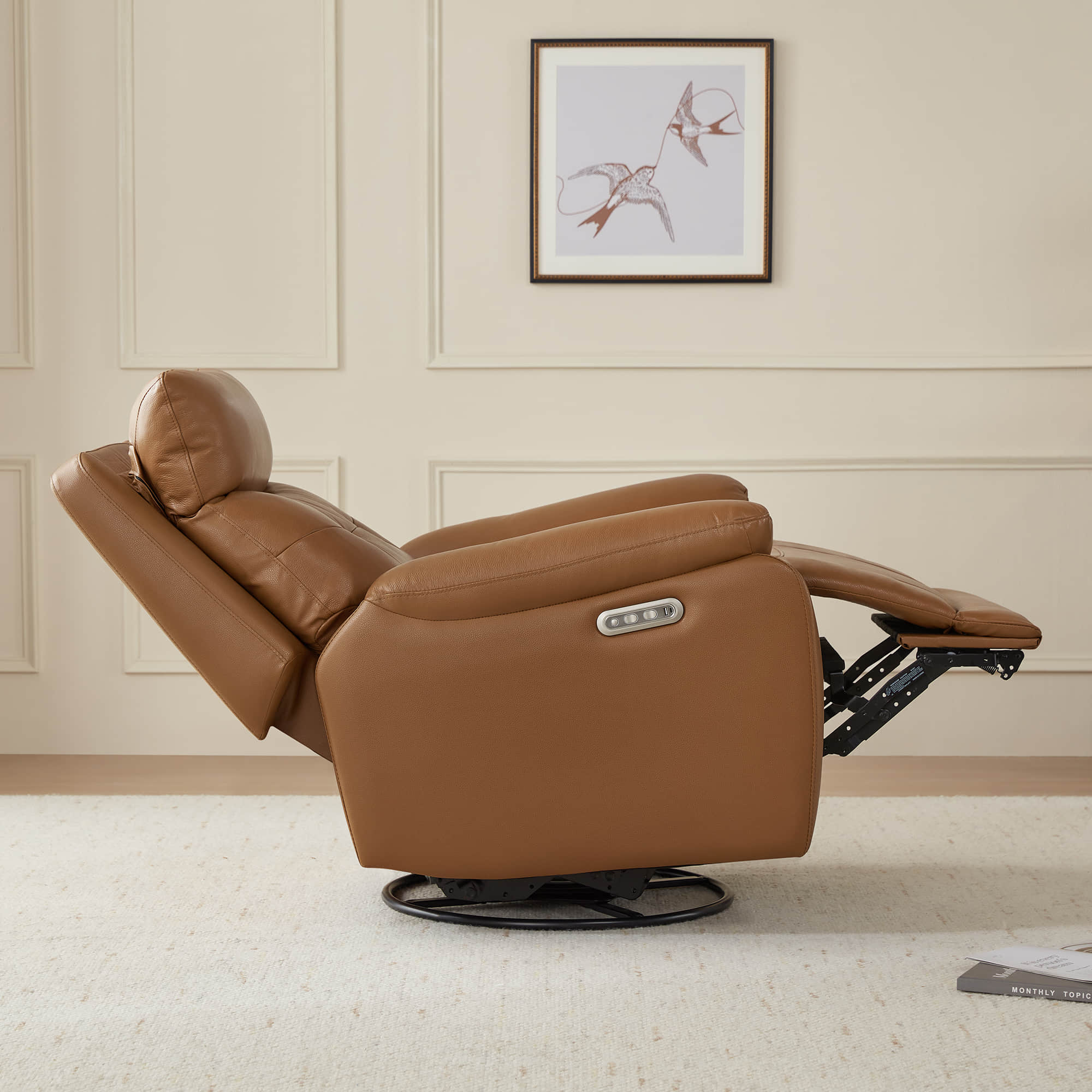 Keith Leather Swivel Glider Recliner with Power Headrest - Image 24