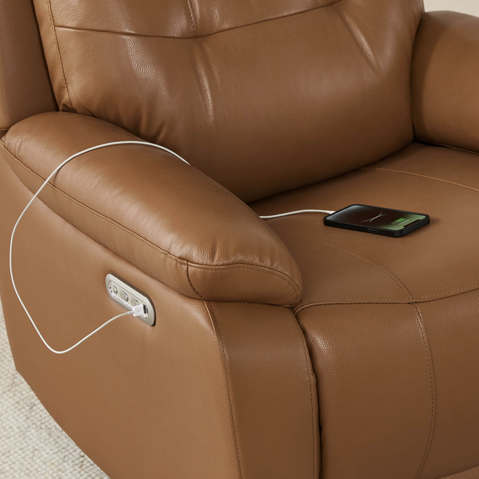 Keith Leather Swivel Glider Recliner with Power Headrest - Image 25