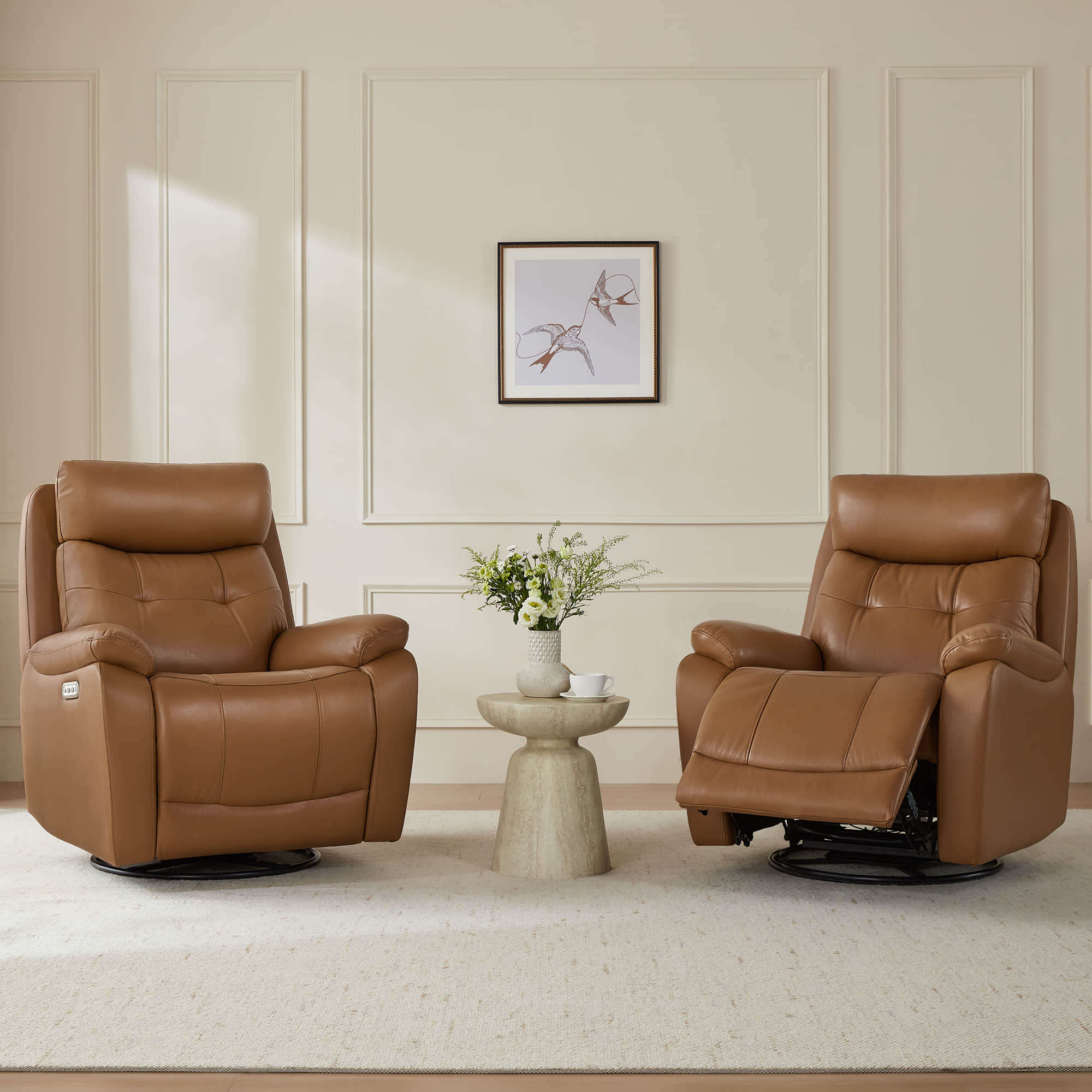 Keith Leather Swivel Glider Recliner with Power Headrest - Image 28