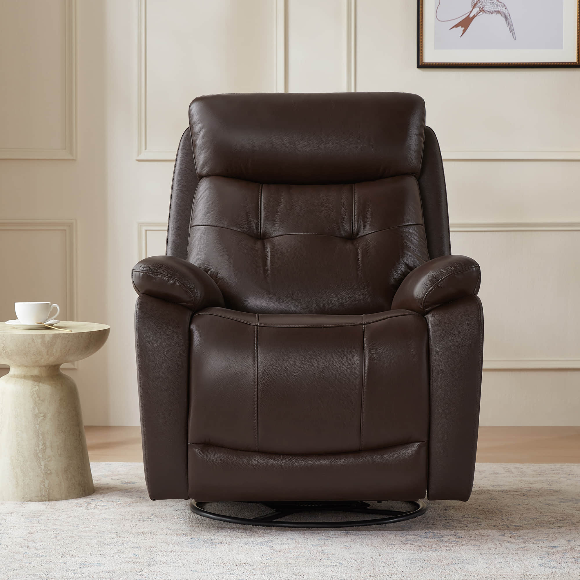 Keith Leather Swivel Glider Recliner with Power Headrest - Image 29