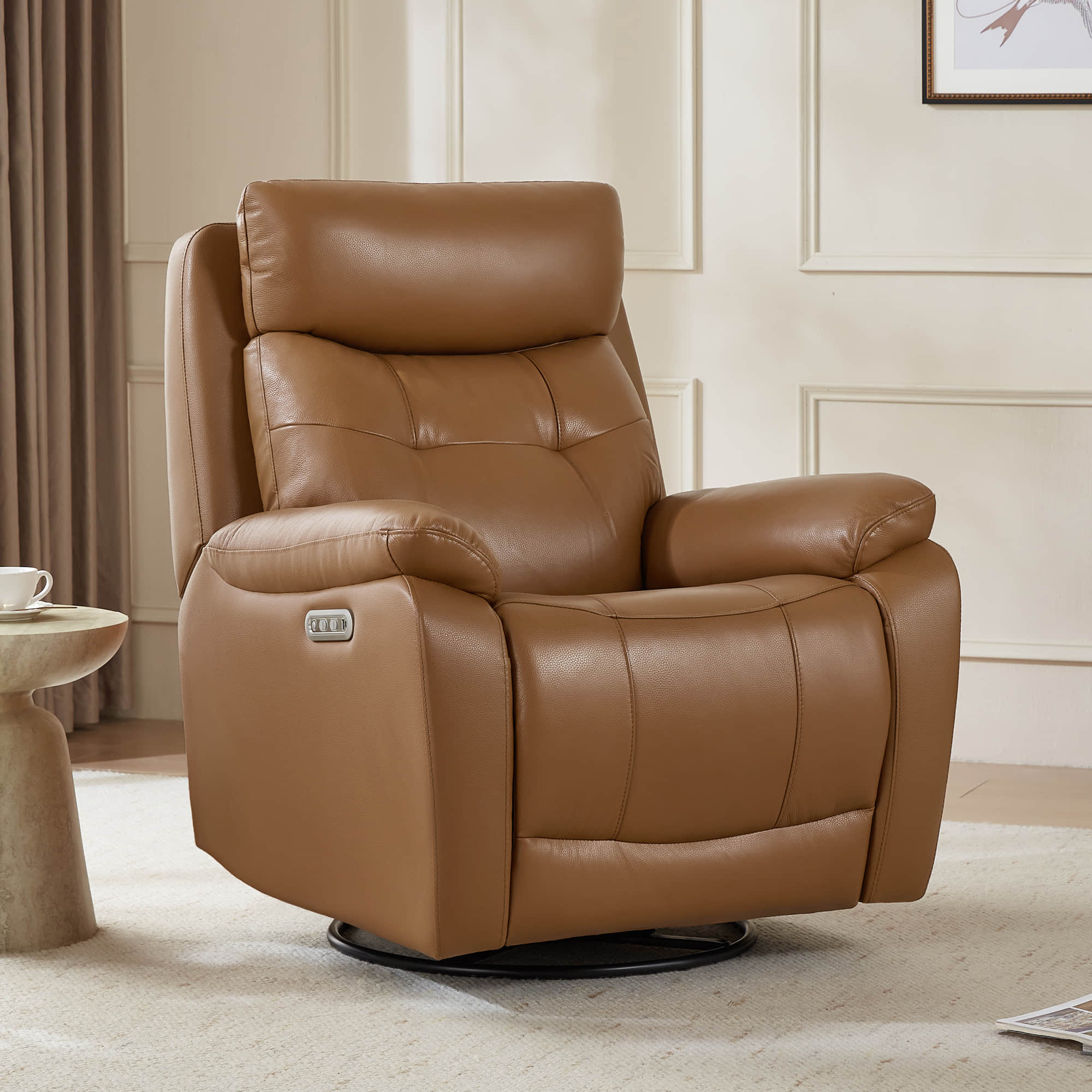 Keith Leather Swivel Glider Recliner with Power Headrest - Image 3