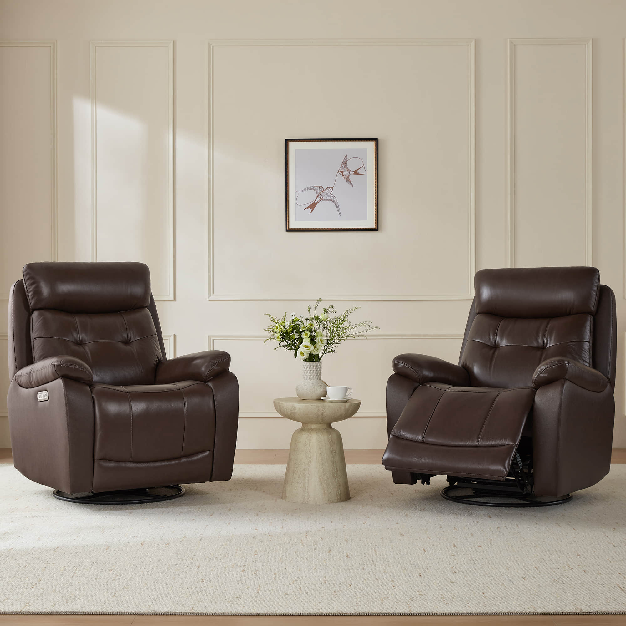 Keith Leather Swivel Glider Recliner with Power Headrest - Image 30
