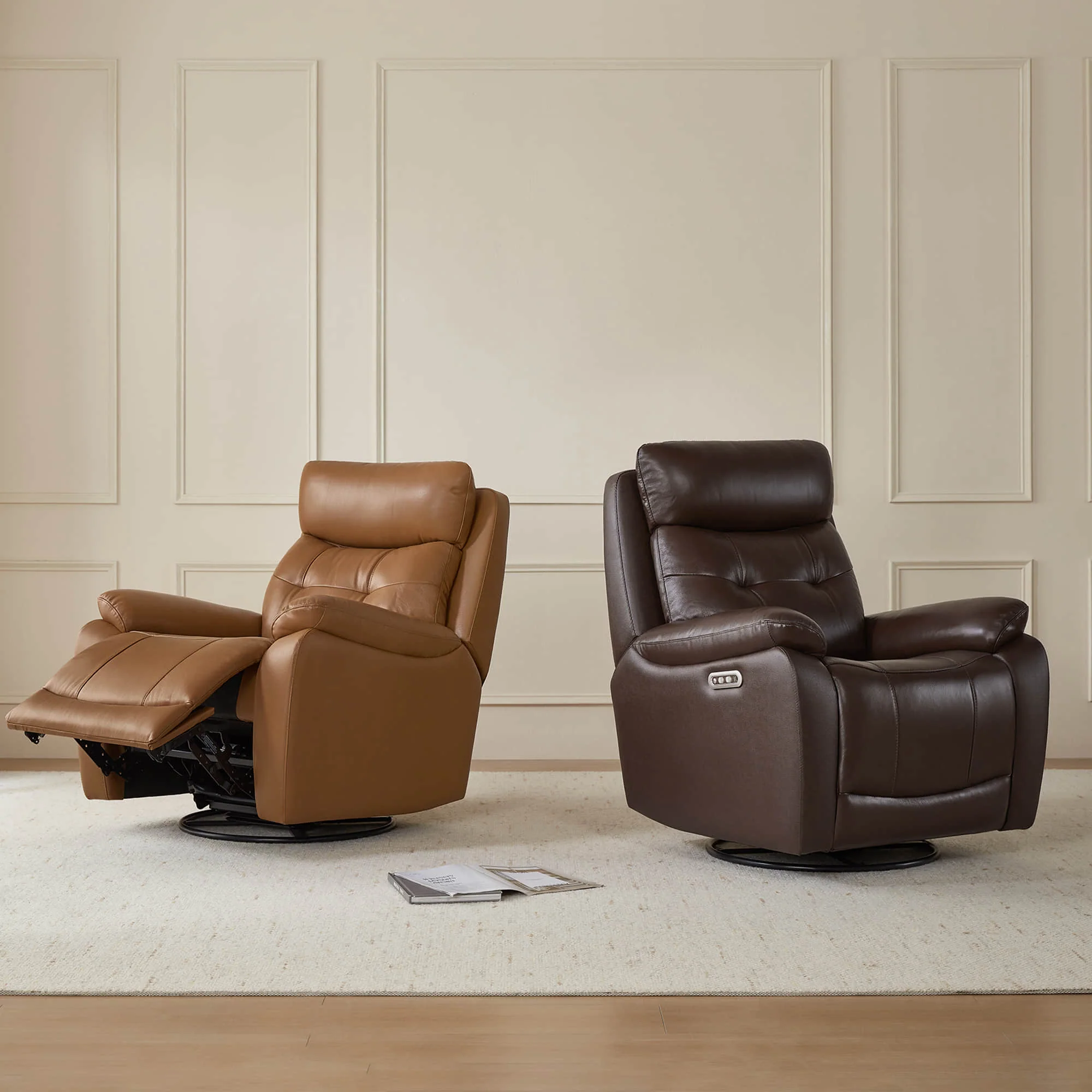 Keith Leather Swivel Glider Recliner with Power Headrest - Image 4