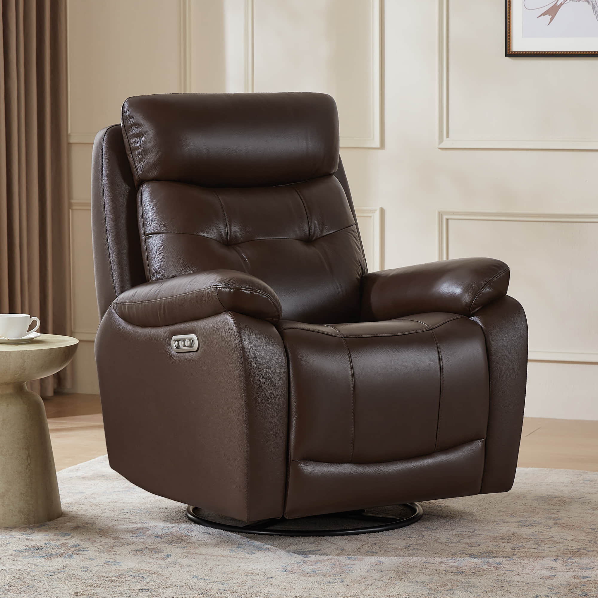 Keith Leather Swivel Glider Recliner with Power Headrest - Image 5