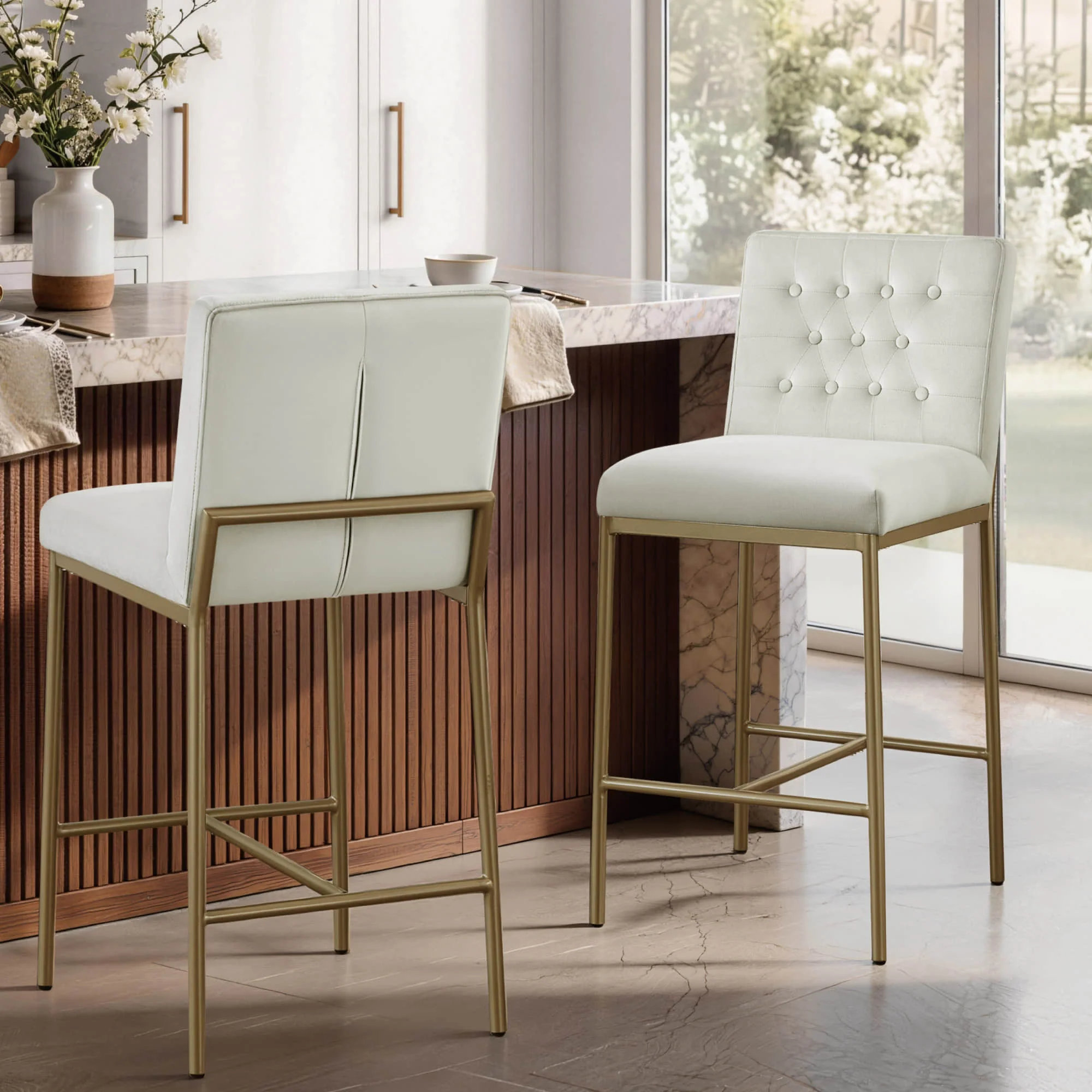 Layla Retro Tufted-design Counter Stool with Metal Base (Set of 2） - Image 3